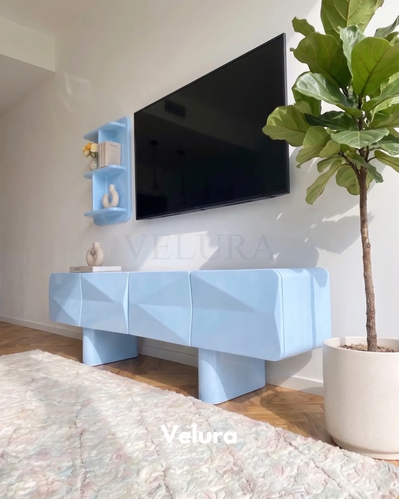 Lura açık mavi modern MDF TV ünitesi