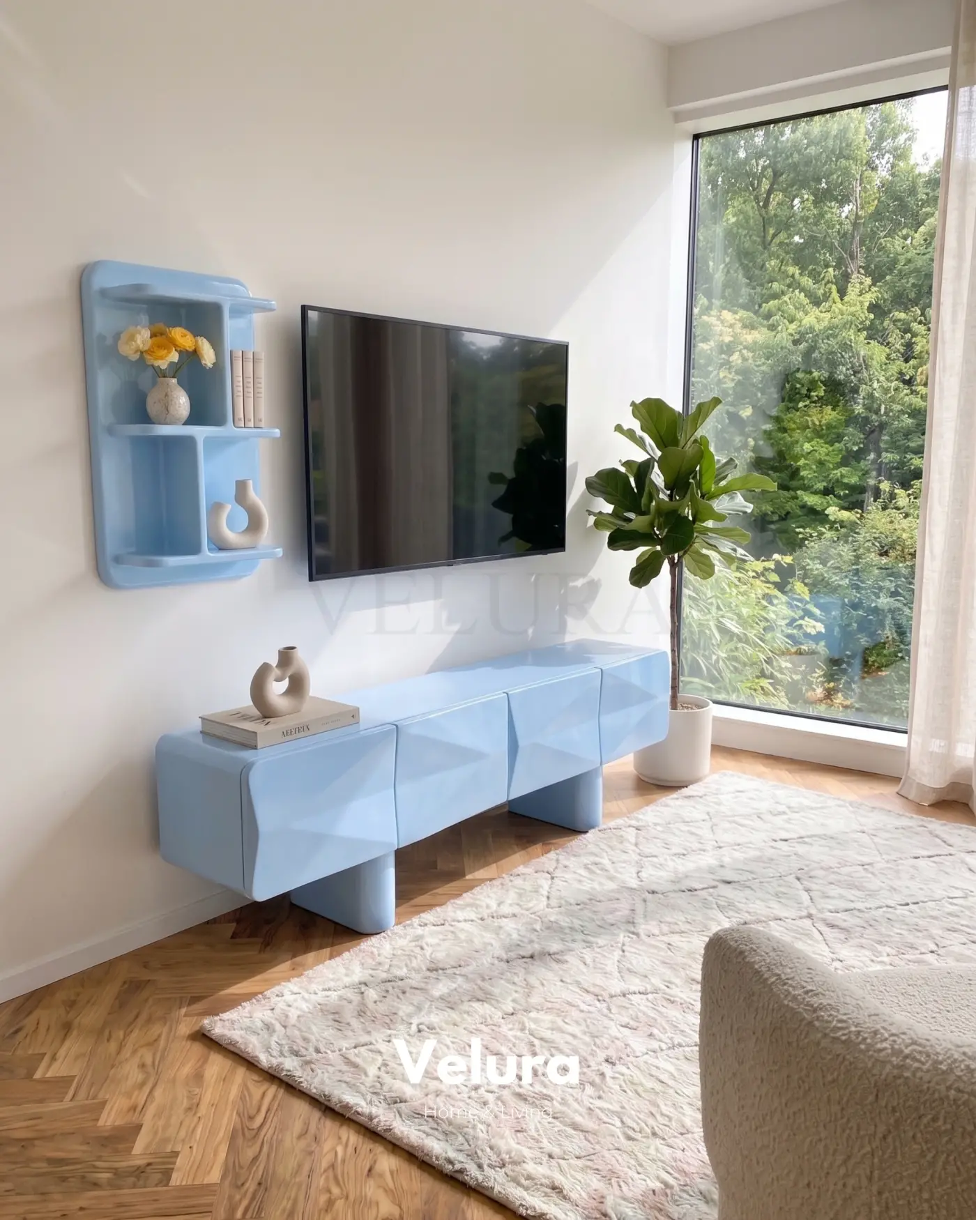 Lura açık mavi modern MDF TV ünitesi