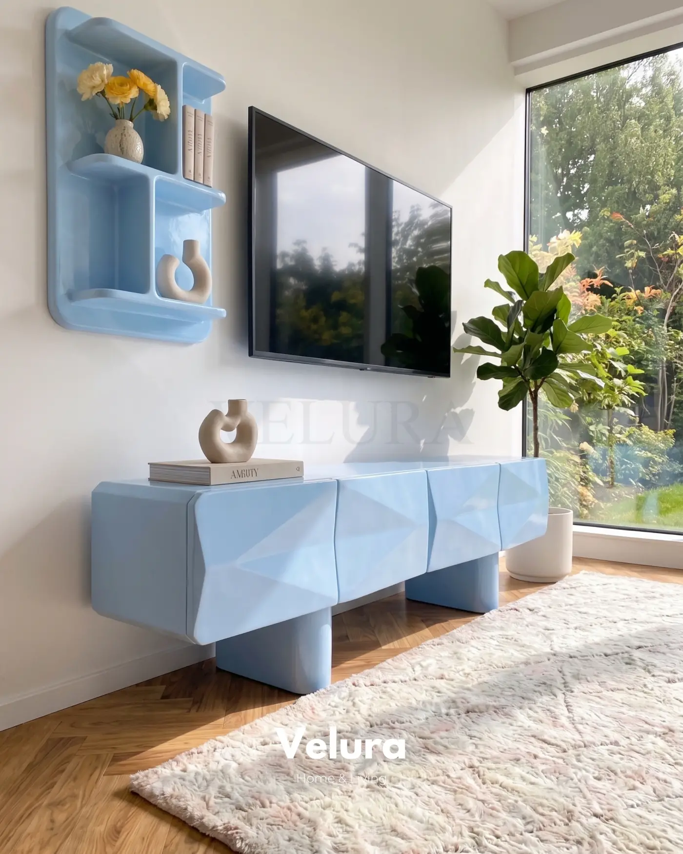 Lura açık mavi modern MDF TV ünitesi