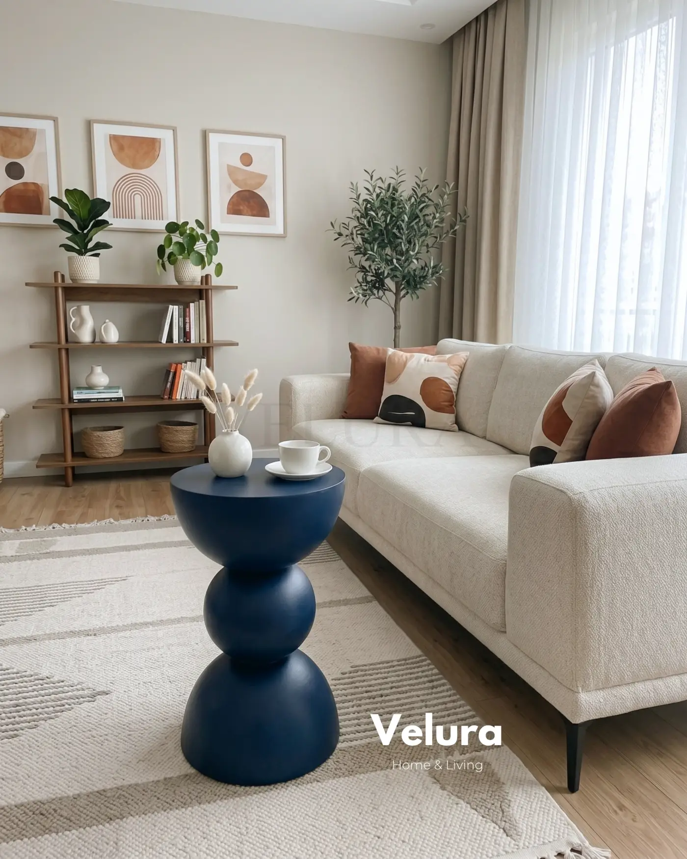 Maco Yan Sehpa mavi ahşap modern yan sehpa 30x30x60