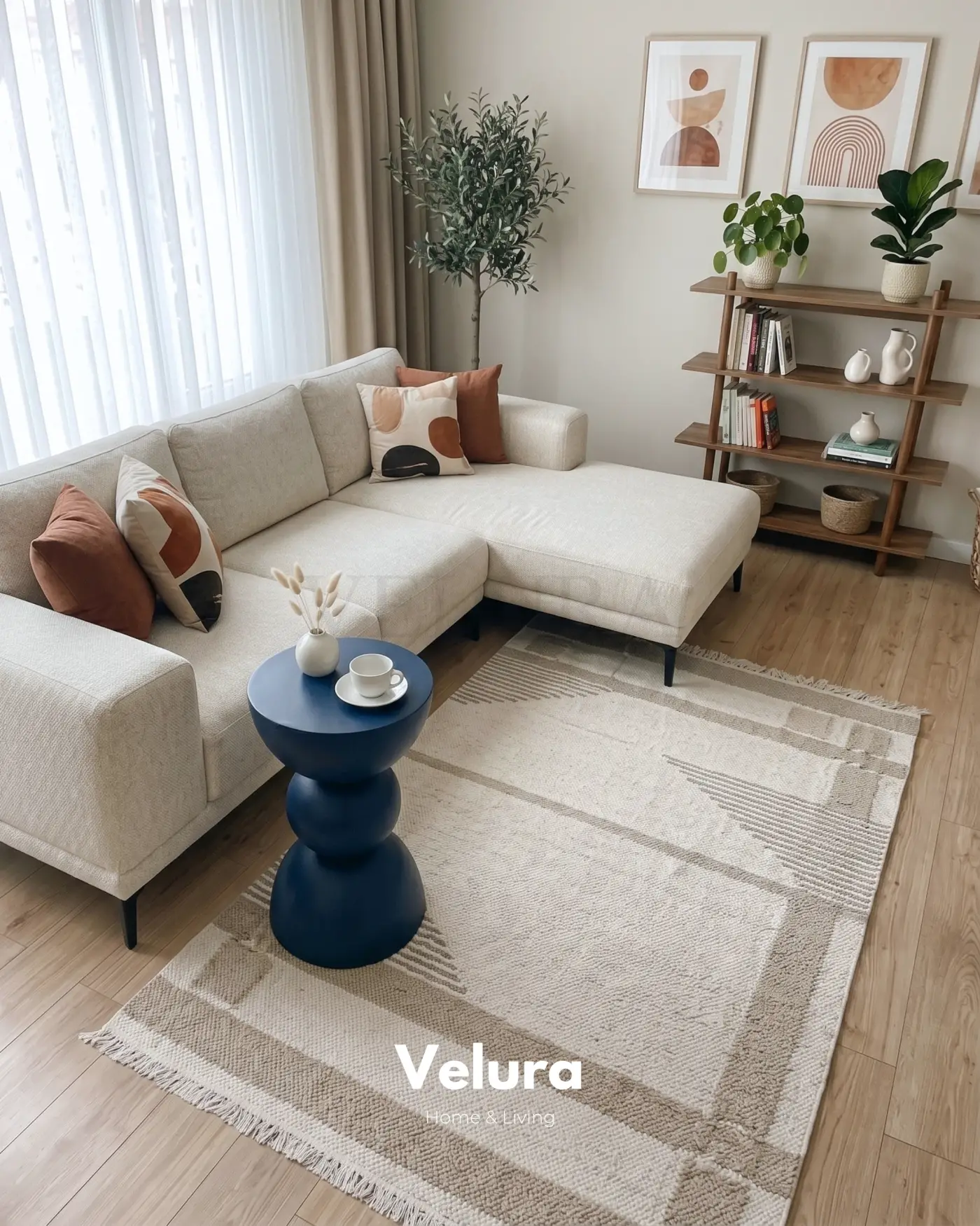 Maco Yan Sehpa mavi ahşap modern yan sehpa 30x30x60