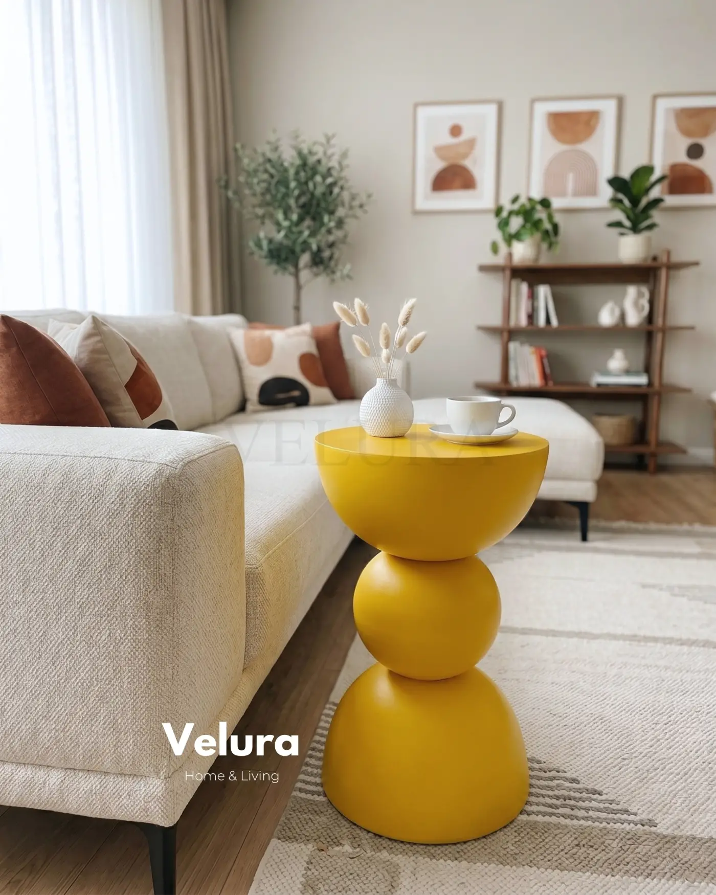 Maco Yan Sehpa sarı ahşap modern yan sehpa 30x30x60