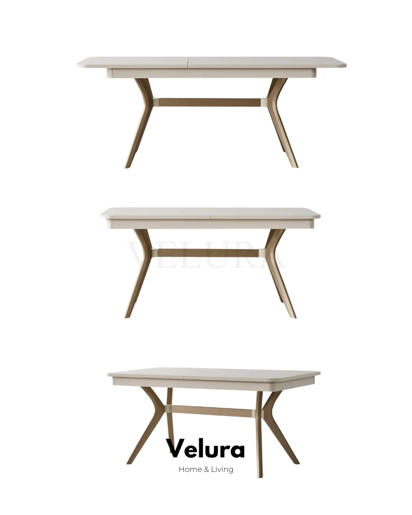 Nova Yemek Masası Krem gold detaylı açılabilir modern yemek masası