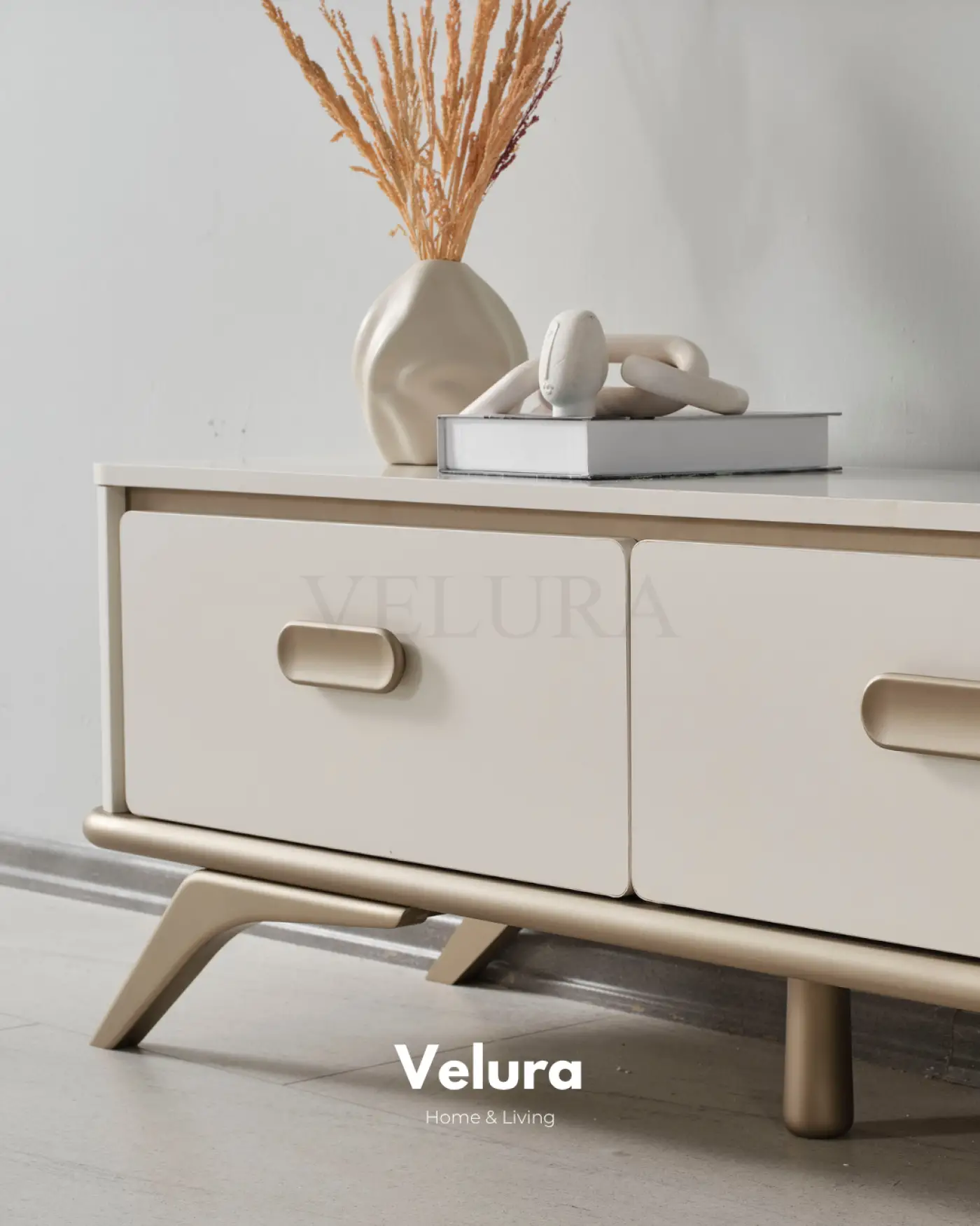 Nova Tv Ünitesi Krem gold detaylı modern salon tv ünitesi
