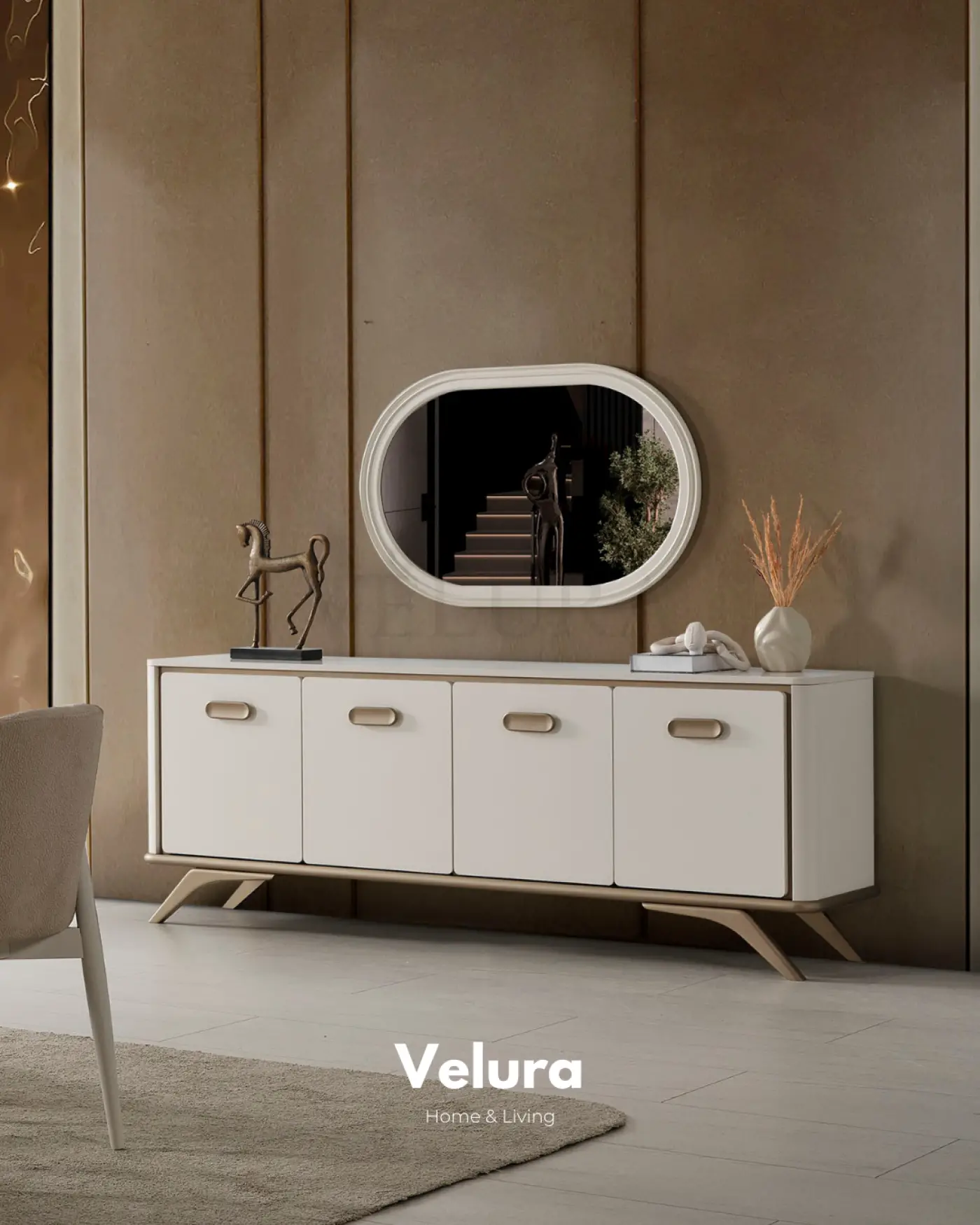 Nova Konsol Krem gold detaylı modern yemek odası konsolu