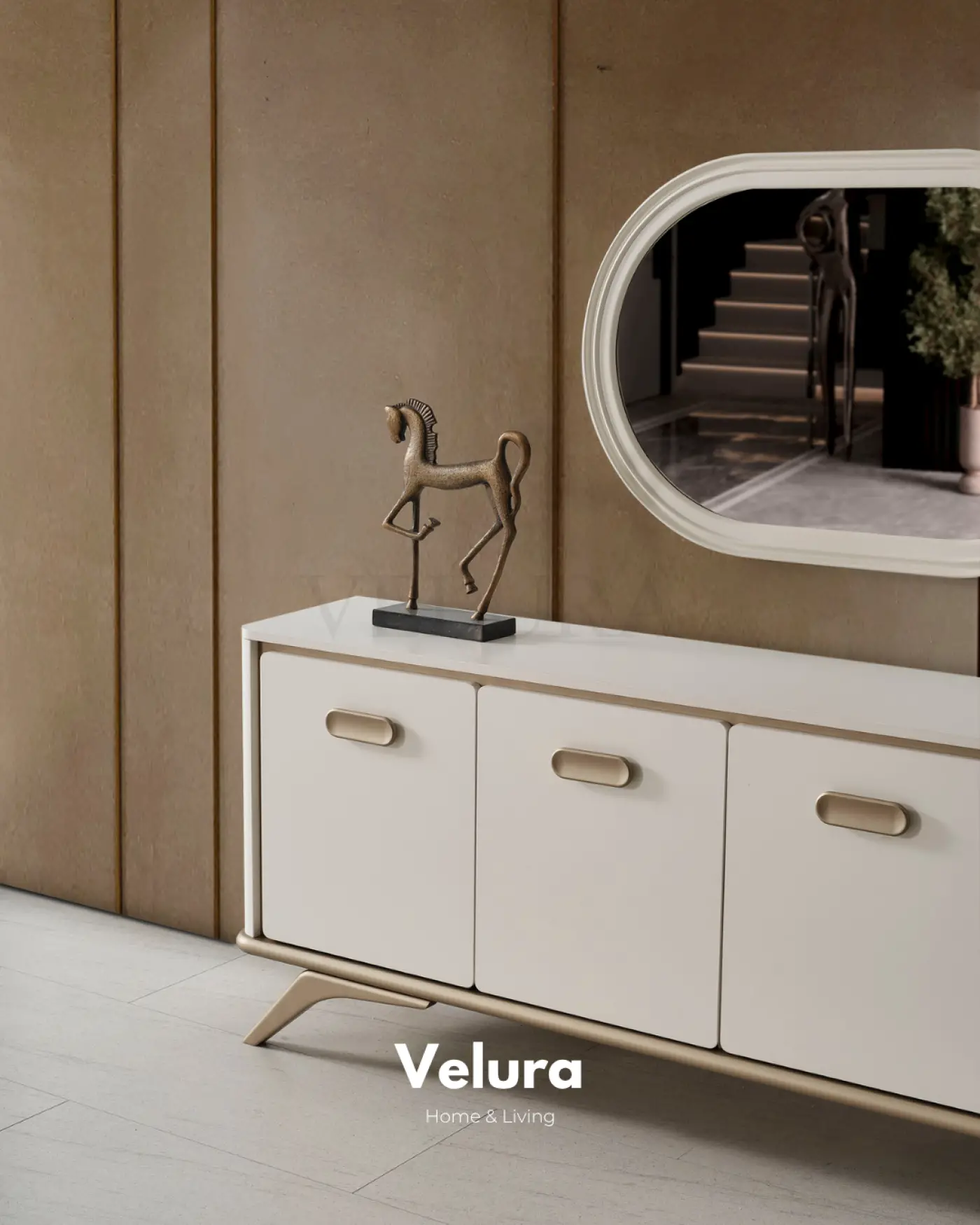 Nova Konsol Krem gold detaylı modern yemek odası konsolu