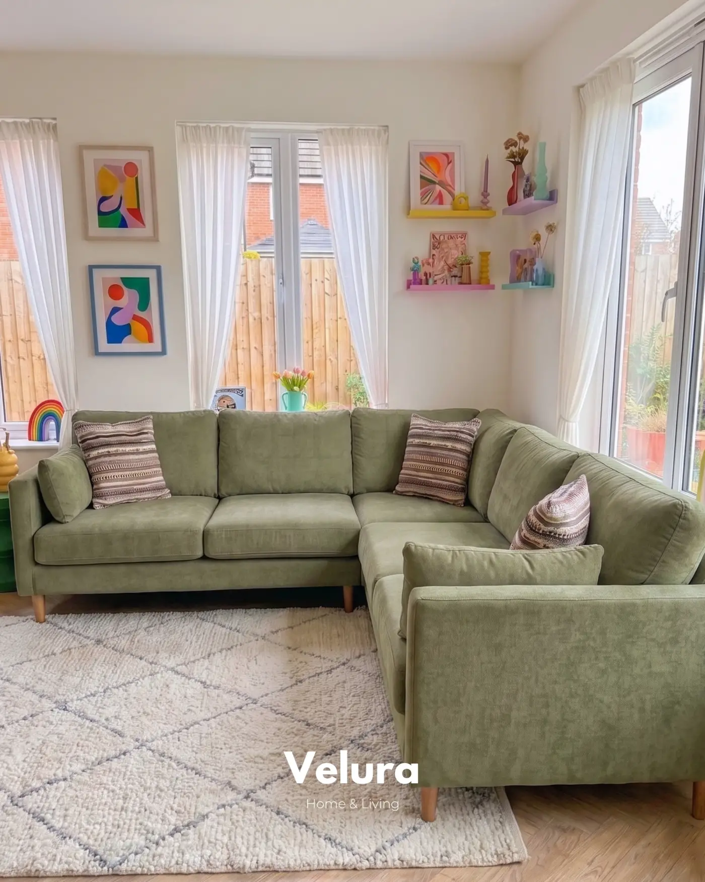 Pamela 300 x 300 cm yeşil modern salon köşe takımı