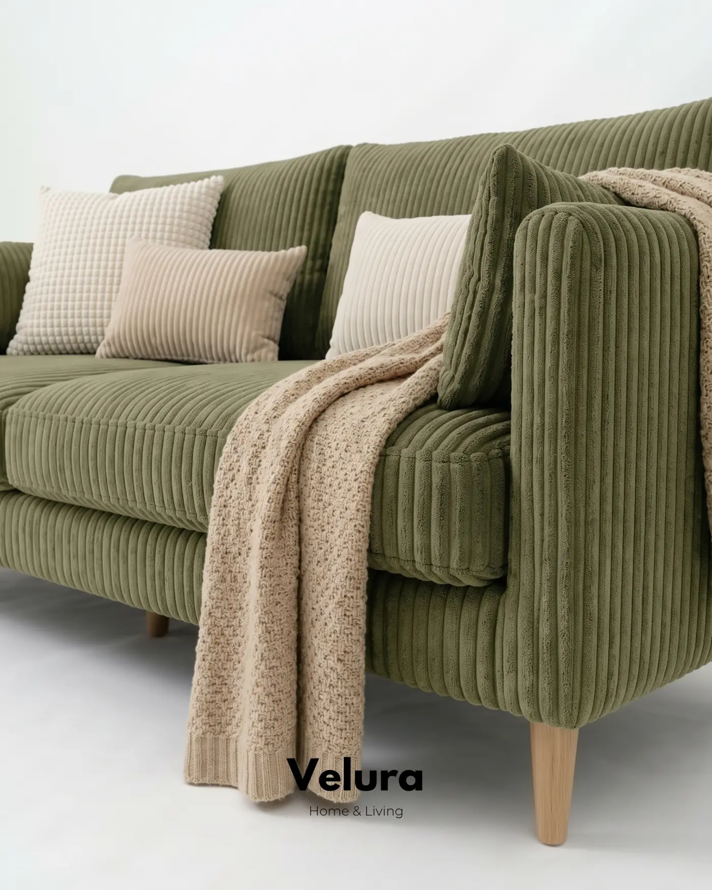 Yosun Yeşili Pamela Köşe Koltuk Ribera fitilli kumaş ve uzanma alanı