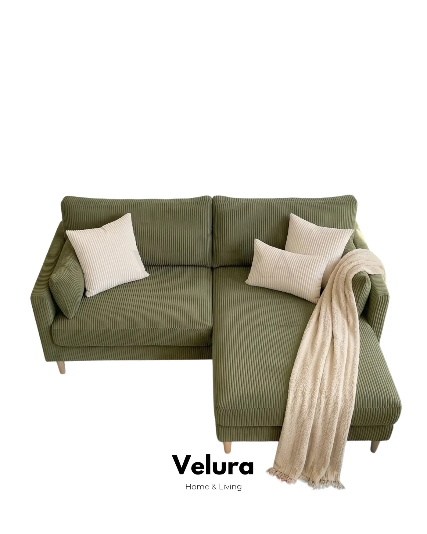 Yosun Yeşili Pamela Köşe Koltuk Ribera fitilli kumaş ve uzanma alanı