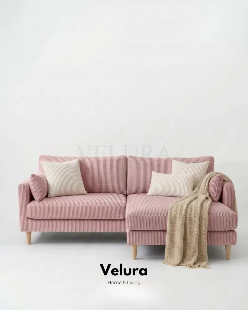 Pamela Köşe Ribera Fitil Kumaş - Pudra Pembe