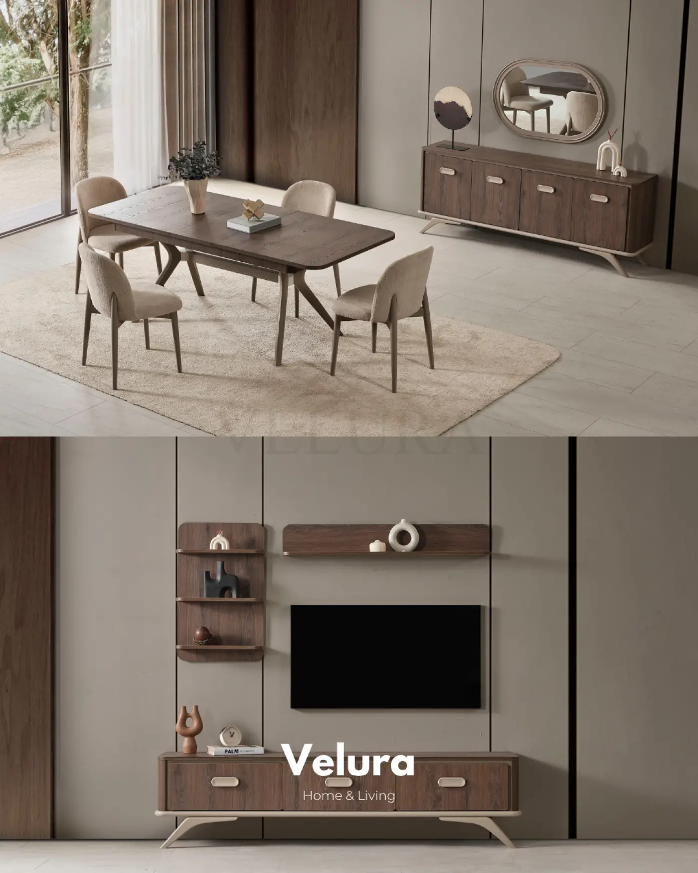 Nova Yemek Takımı Koyu Ceviz gold detaylı modern yemek odası takımı