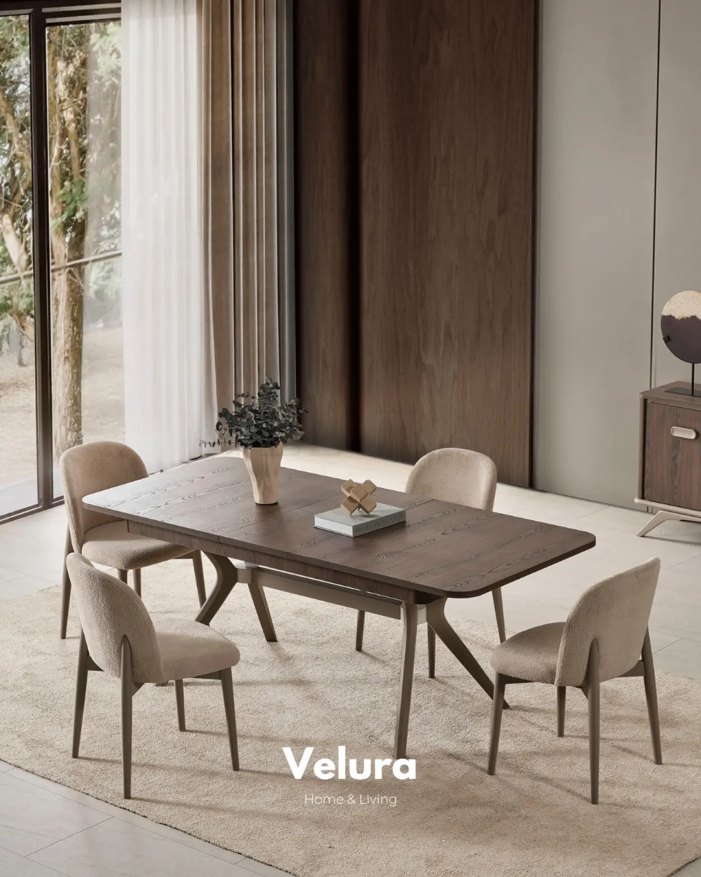 Nova Yemek Takımı Koyu Ceviz gold detaylı modern yemek odası takımı