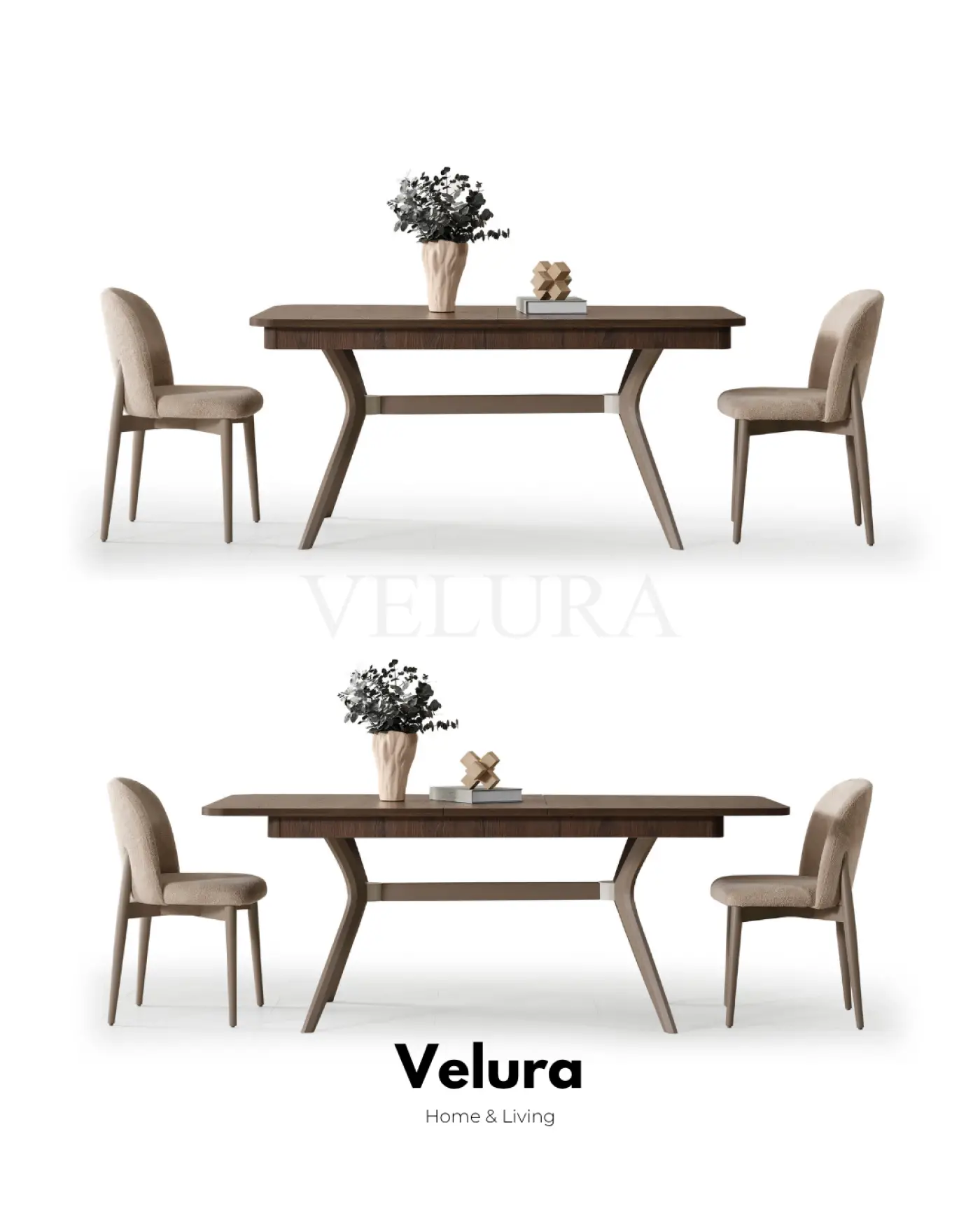 Nova Yemek Masası Koyu Ceviz gold detaylı açılabilir modern yemek masası
