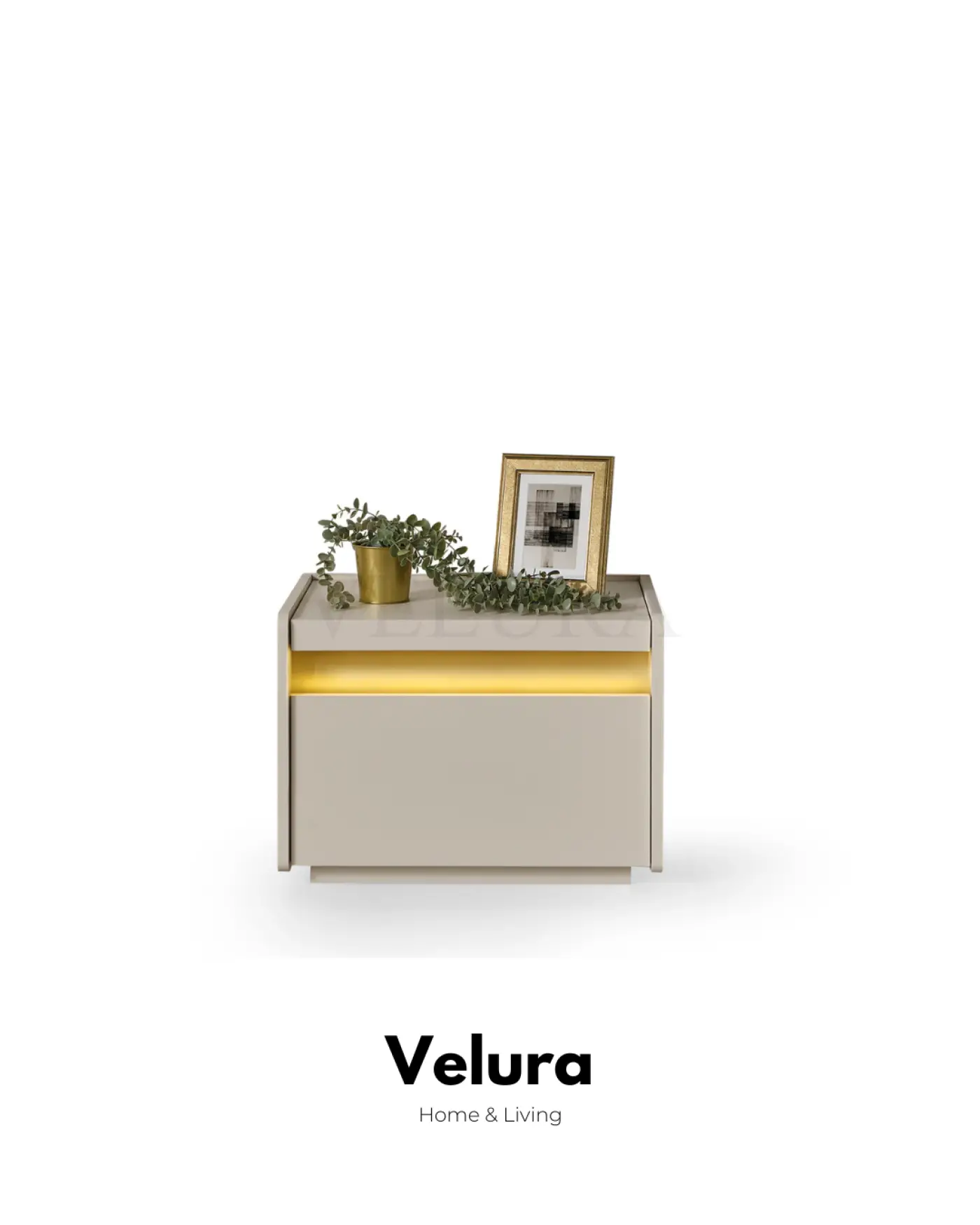 Velura Home Bern komodin krem renk modern tasarım aydınlatmalı