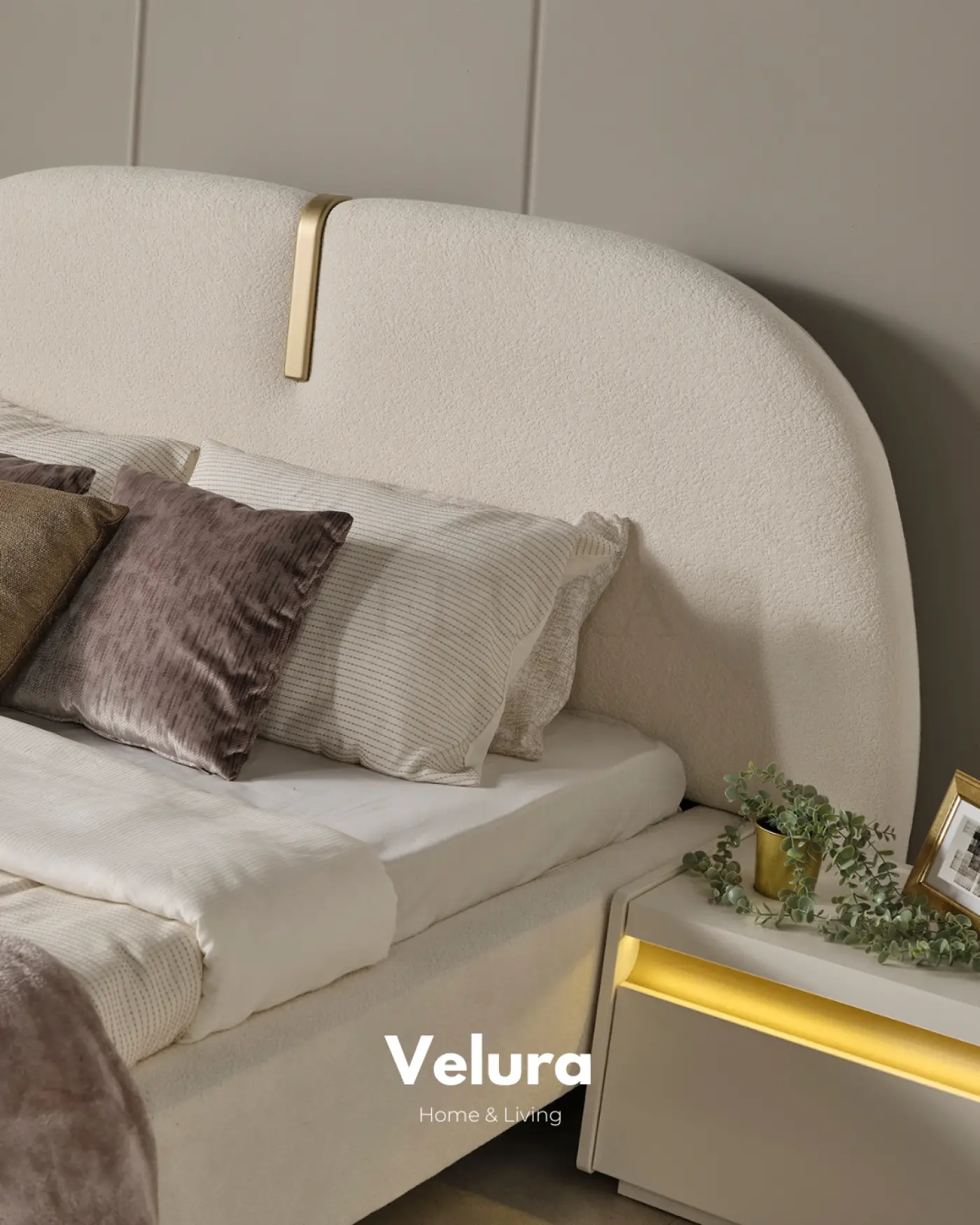 Velura Home Bern komodin krem renk modern tasarım aydınlatmalı