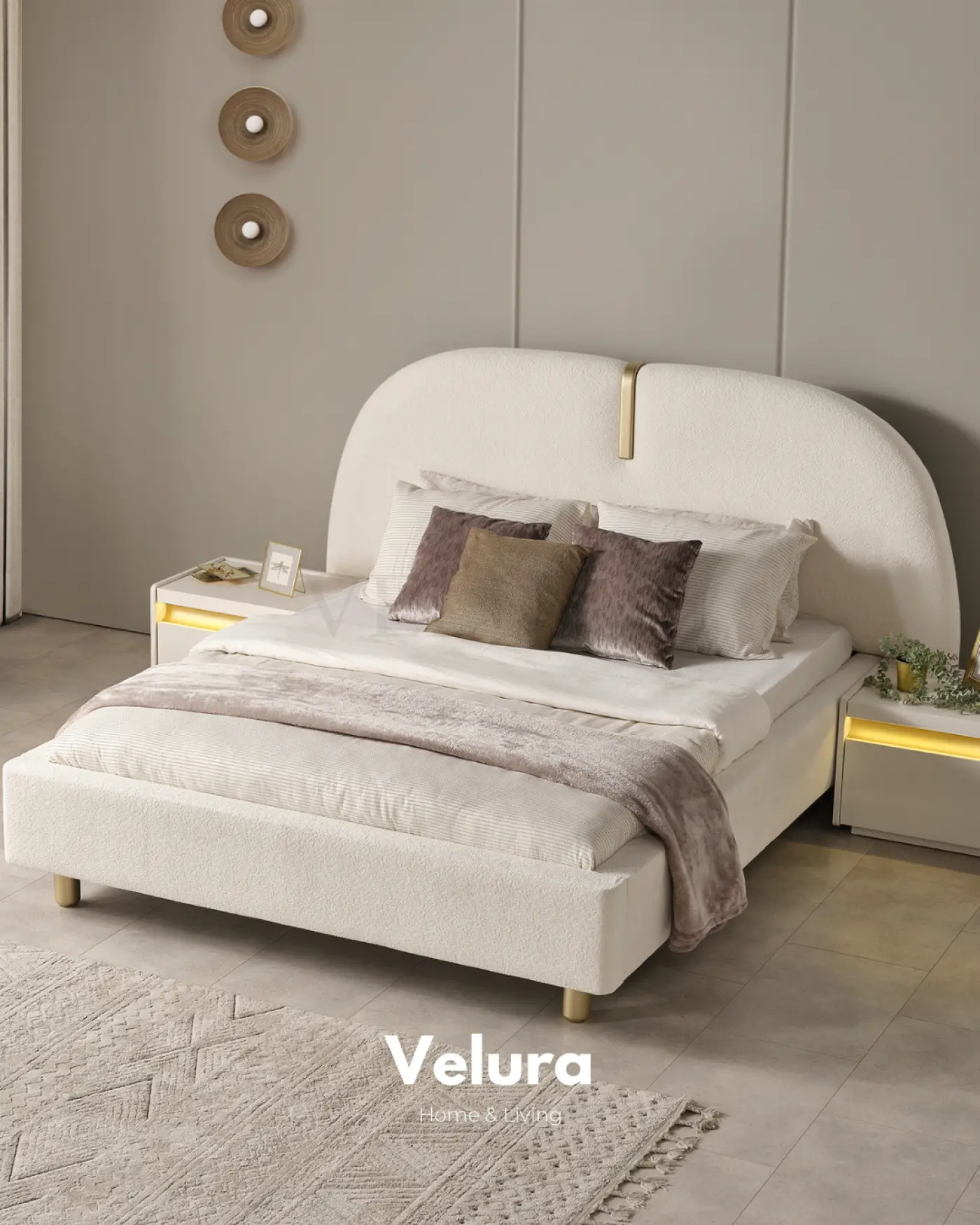 Krem modern Bern yatak odası takımı reflektif dolaplı set görünümü