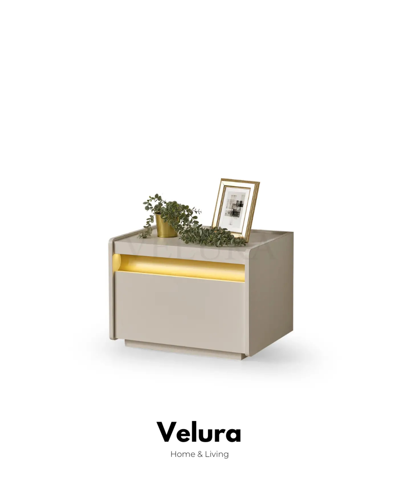 Velura Home Bern komodin krem renk modern tasarım aydınlatmalı