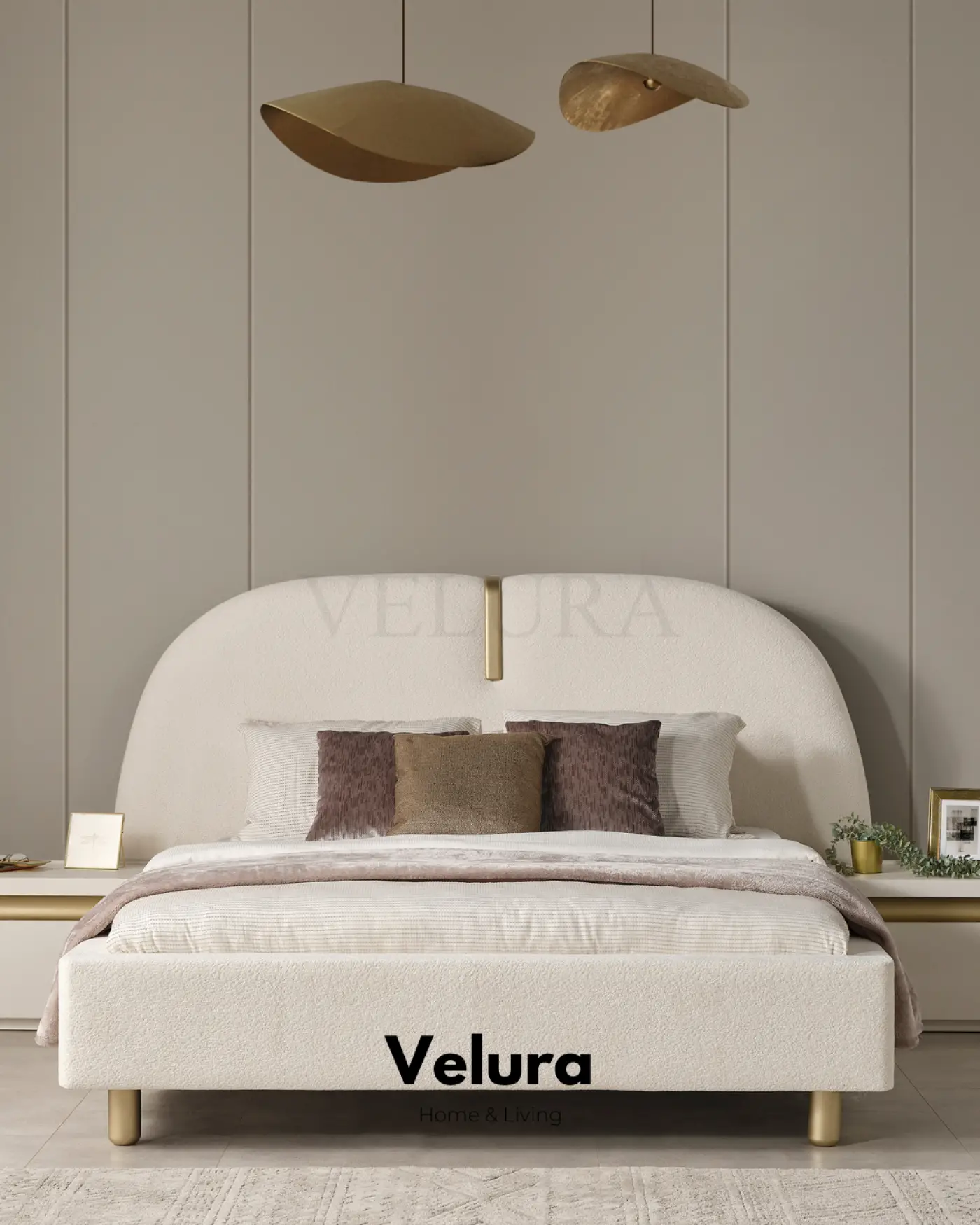 Velura Home Bern karyola krem renk modern yatak odası mobilyası