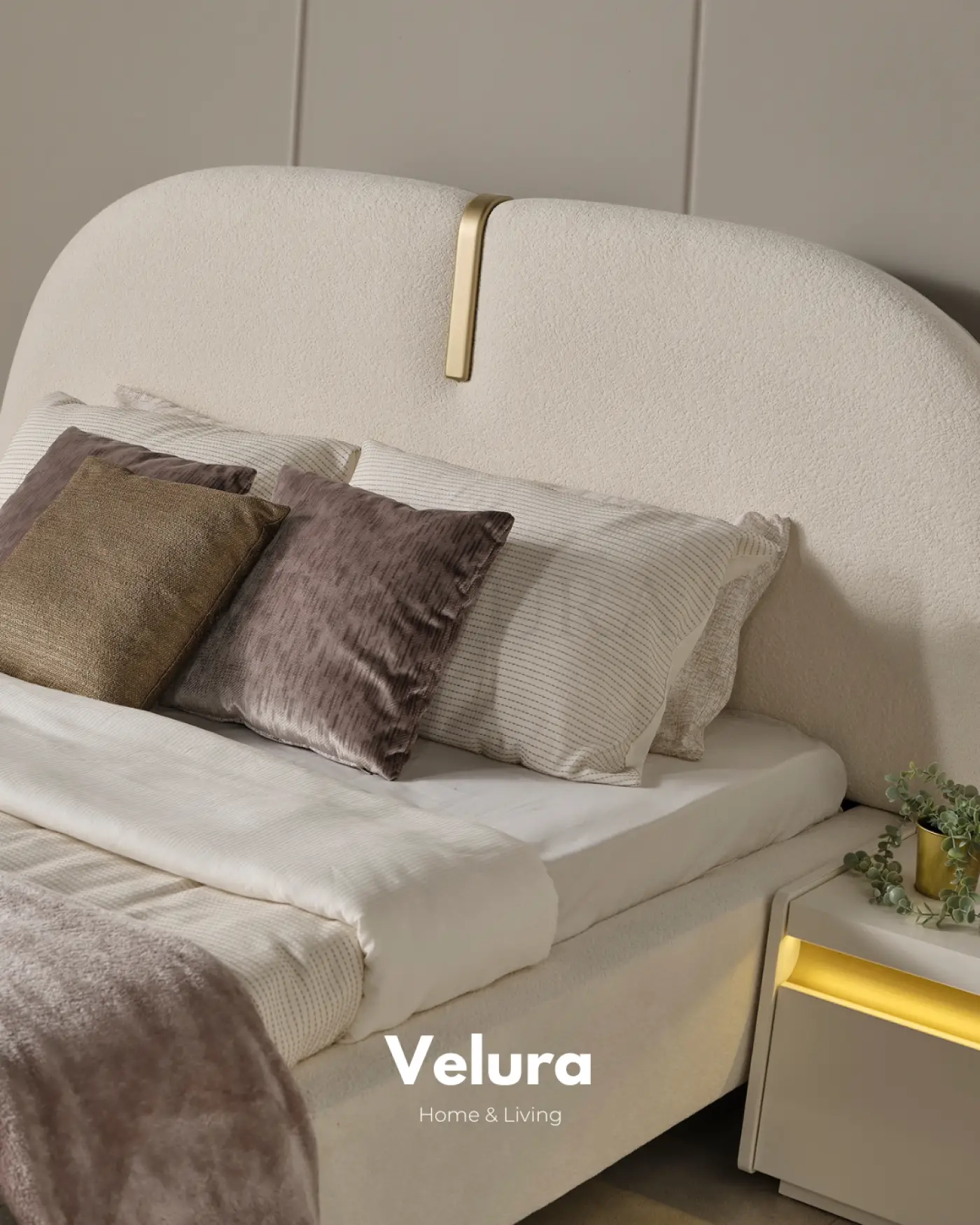 Velura Home Bern karyola krem renk modern yatak odası mobilyası