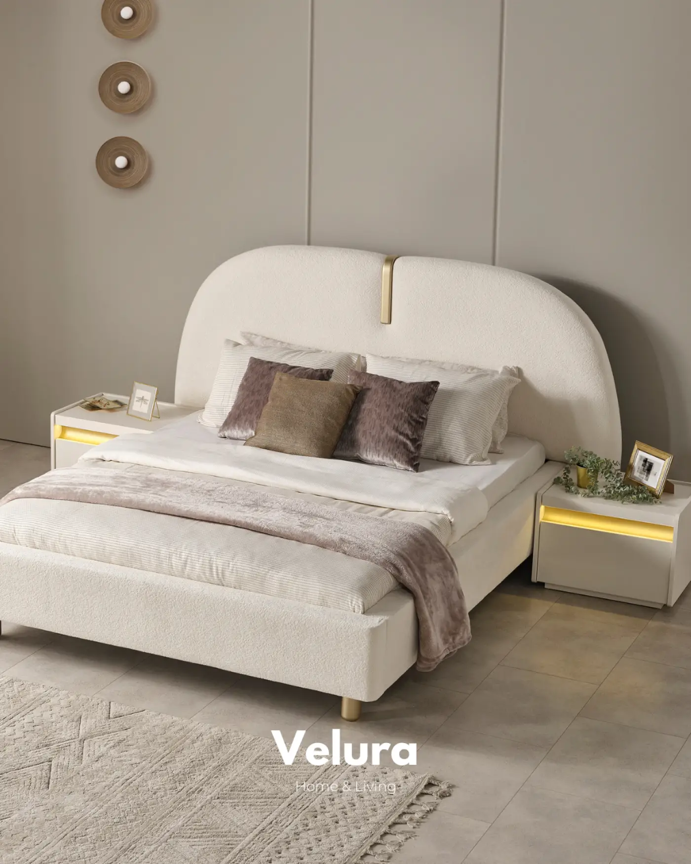 Velura Home Bern karyola krem renk modern yatak odası mobilyası