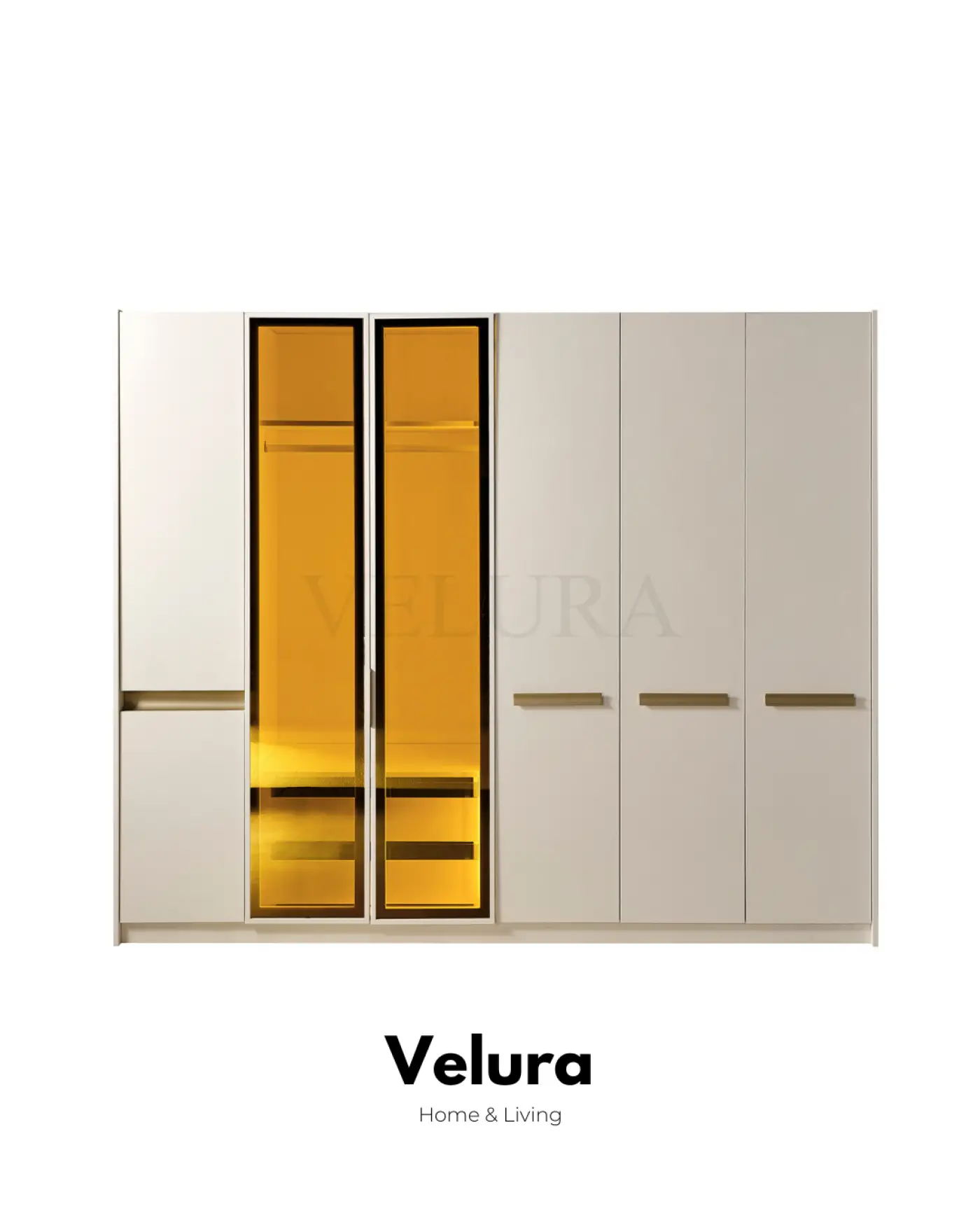 Velura Home Bern 6 kapaklı dolap krem renk reflektif cam detaylı