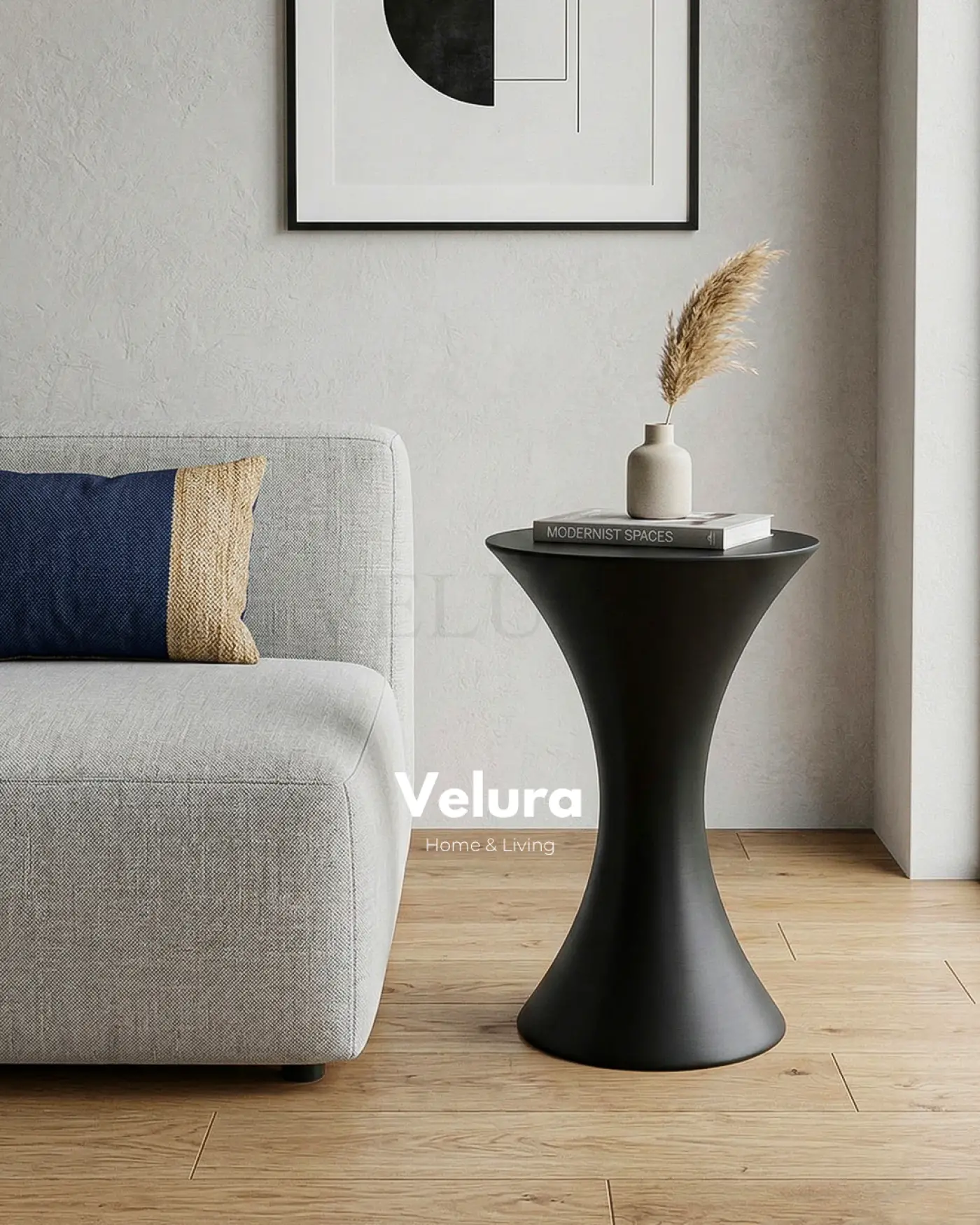 Velura Home Dante Yan Sehpa Siyah yuvarlak tablalı modern poliüretan sehpa