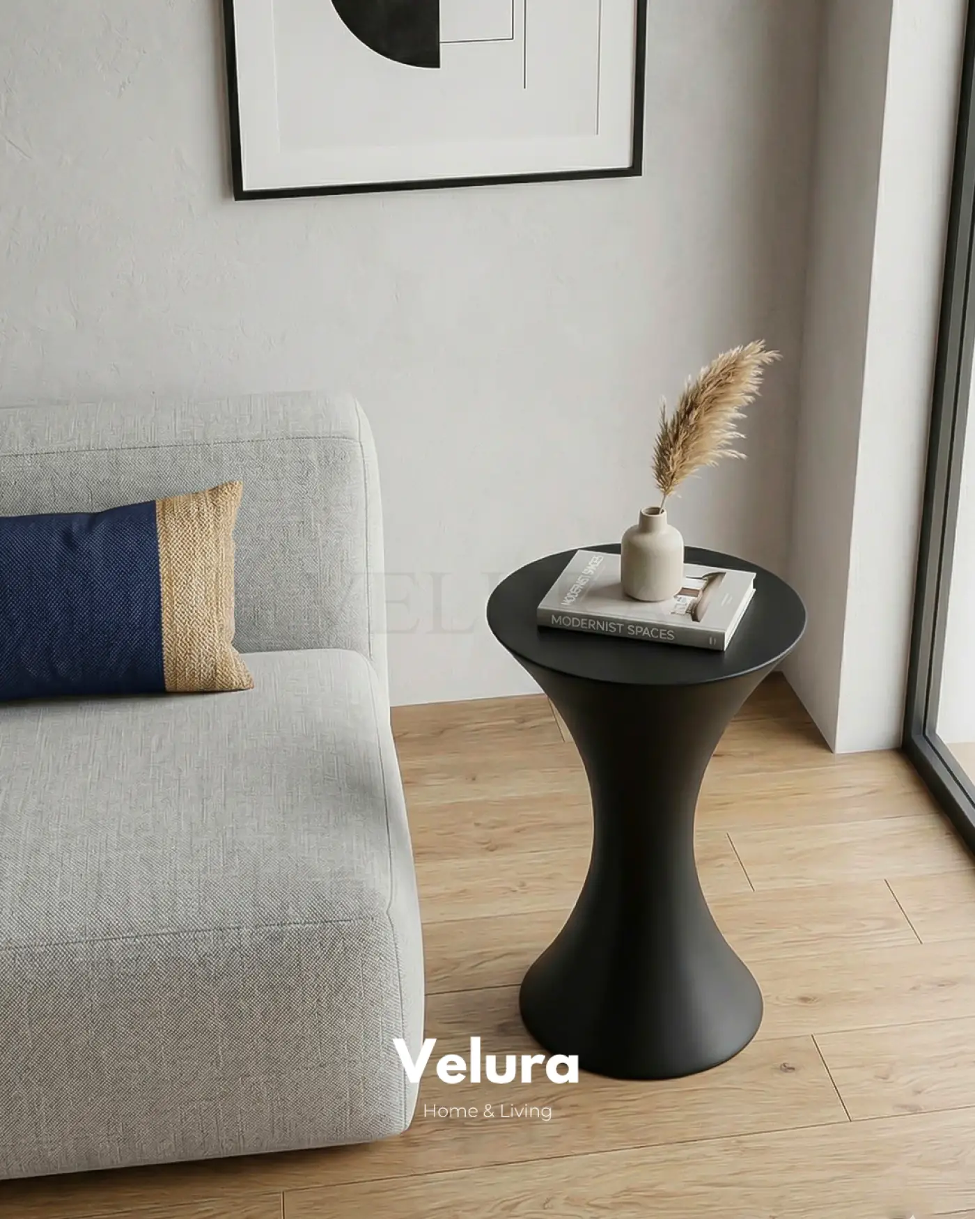 Velura Home Dante Yan Sehpa Siyah yuvarlak tablalı modern poliüretan sehpa
