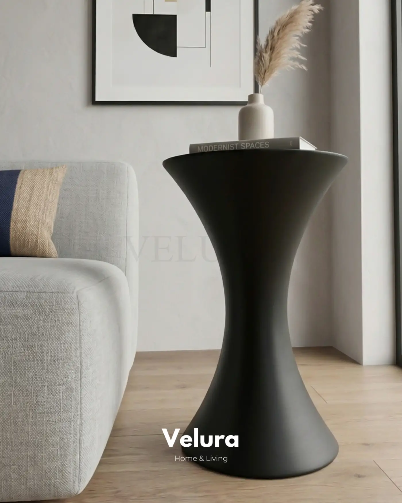 Velura Home Dante Yan Sehpa Siyah yuvarlak tablalı modern poliüretan sehpa
