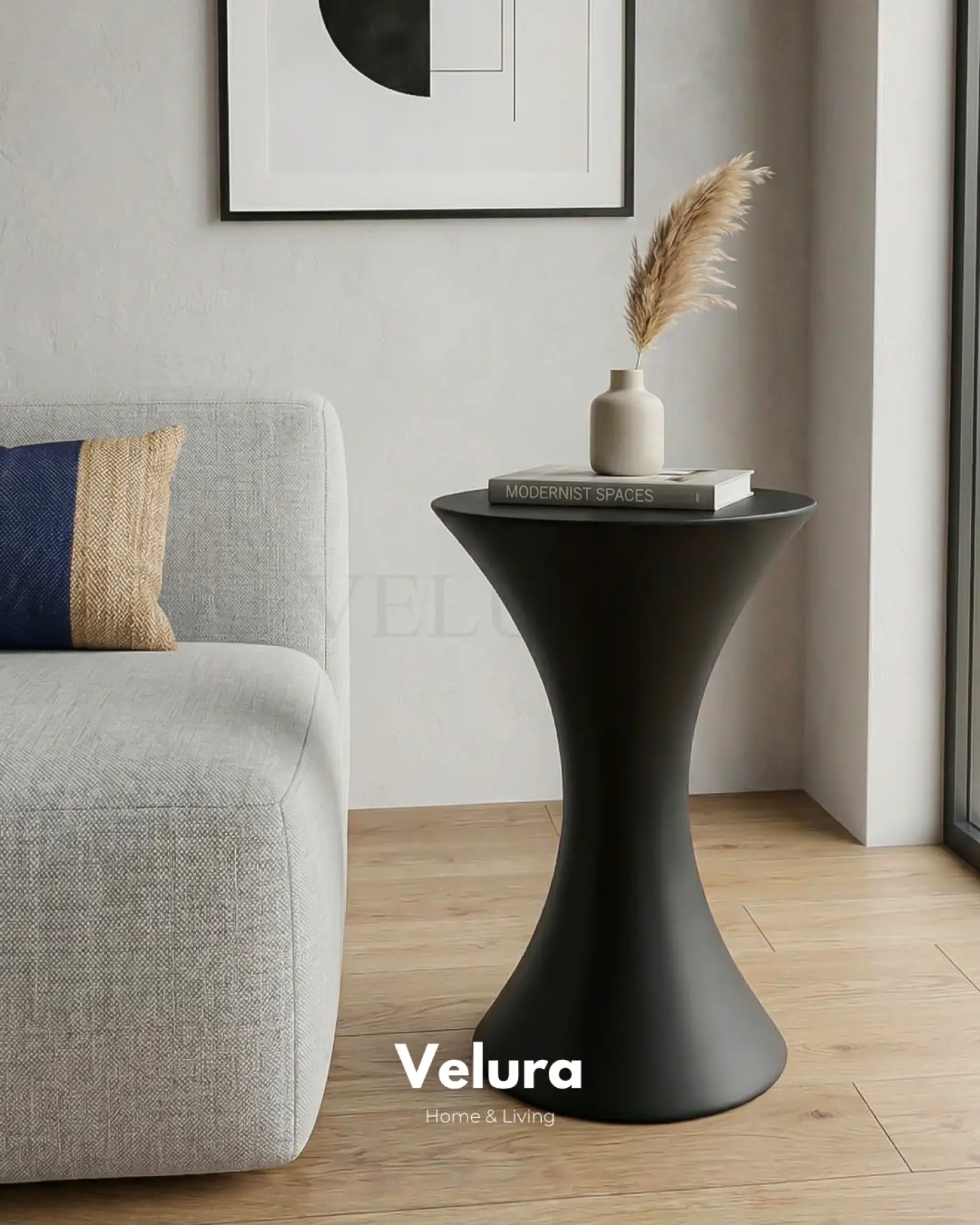 Velura Home Dante Yan Sehpa Siyah yuvarlak tablalı modern poliüretan sehpa
