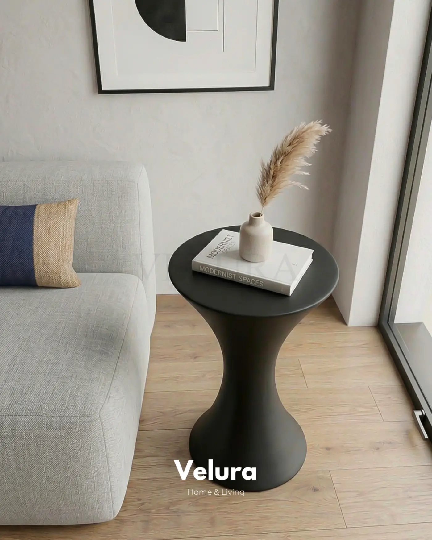 Velura Home Dante Yan Sehpa Siyah yuvarlak tablalı modern poliüretan sehpa