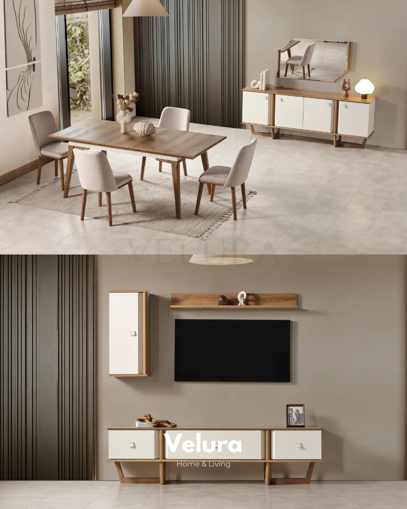 Kolezyum Yemek Masası Krem ve Naturel açılabilir modern yemek masası