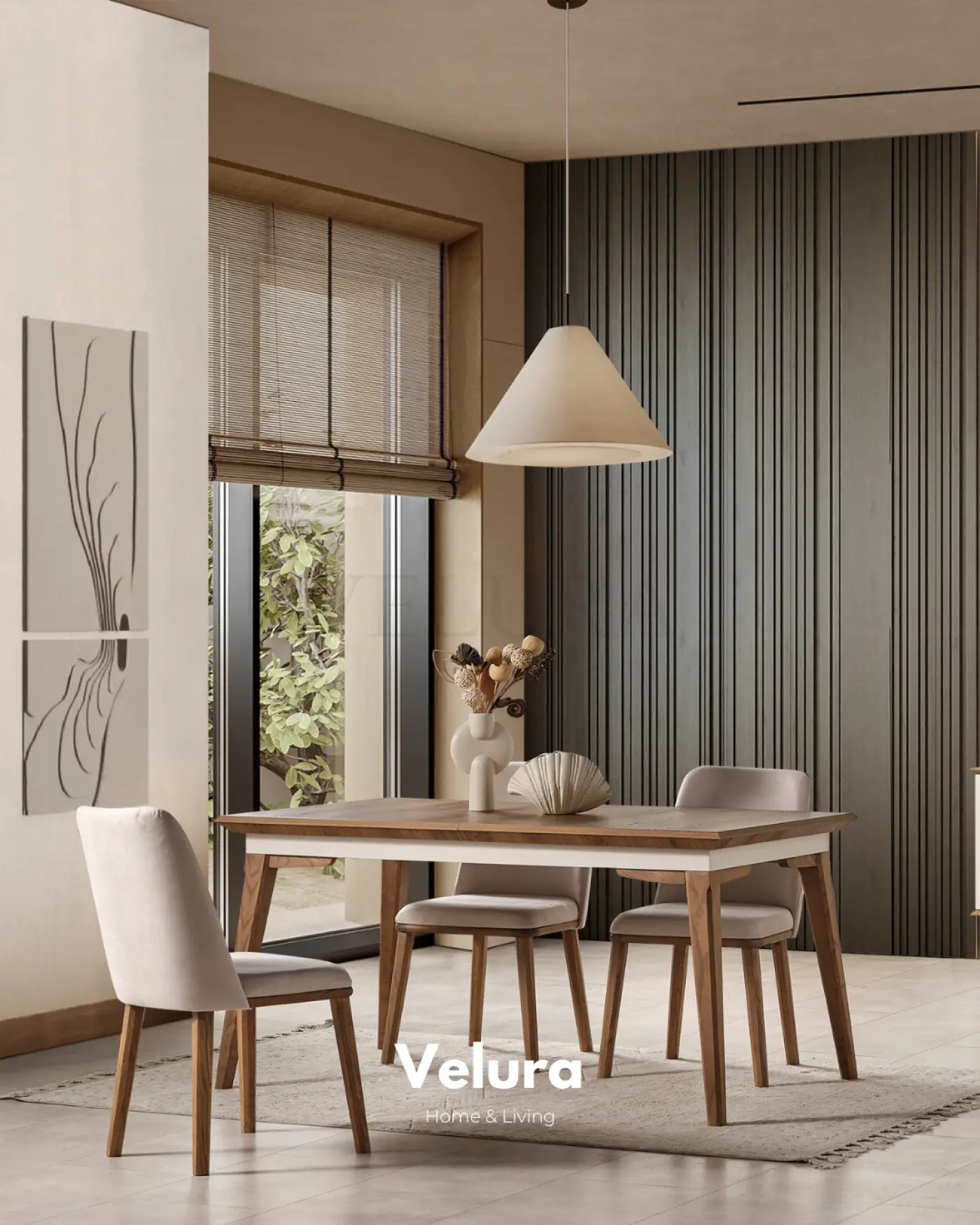 Kolezyum Yemek Masası Krem ve Naturel açılabilir modern yemek masası