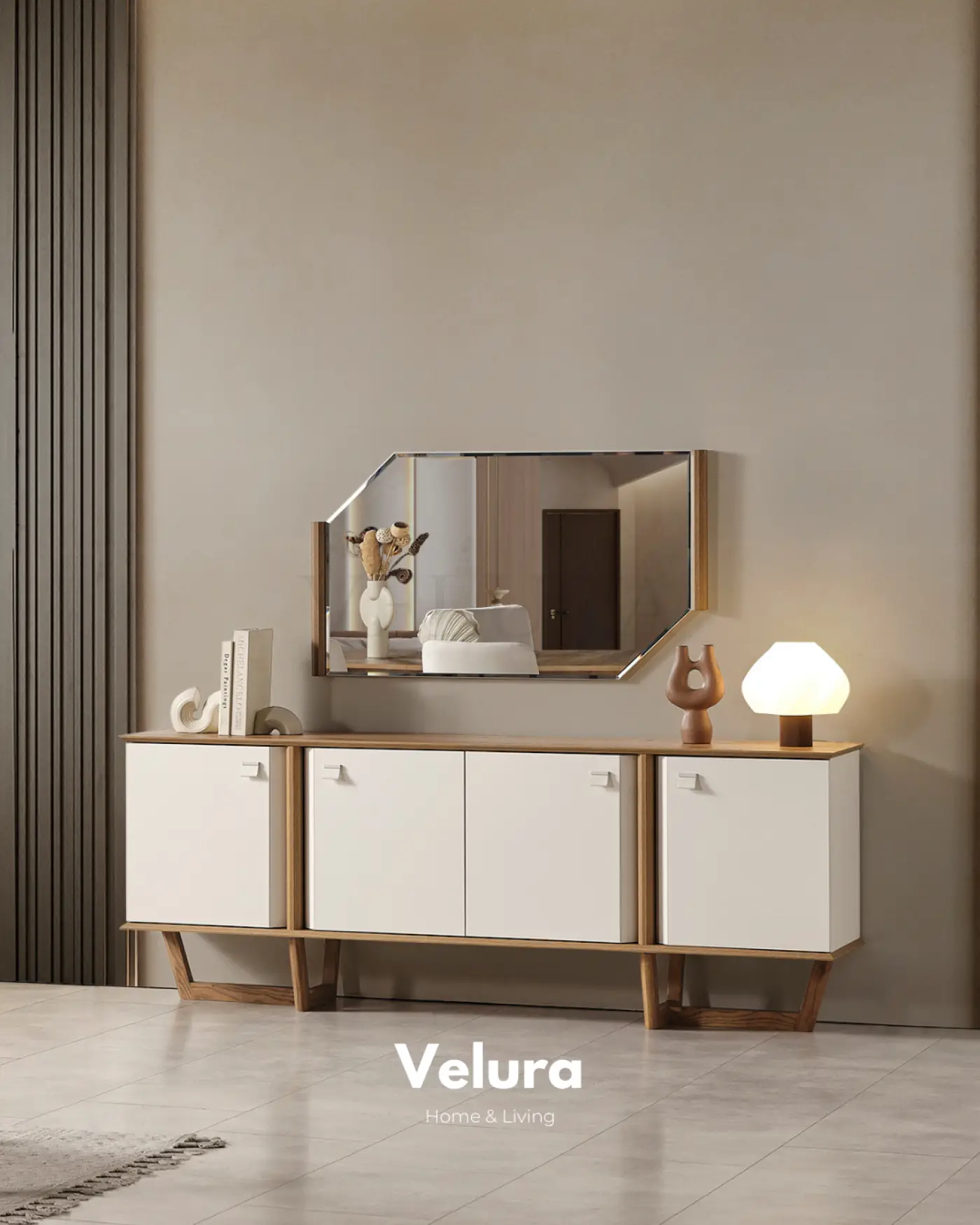 Kolezyum Konsol Krem ve Naturel 4 kapaklı modern konsol