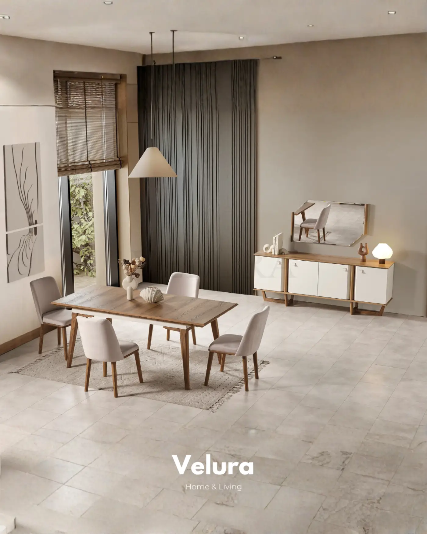 Kolezyum Yemek Masası Krem ve Naturel açılabilir modern yemek masası