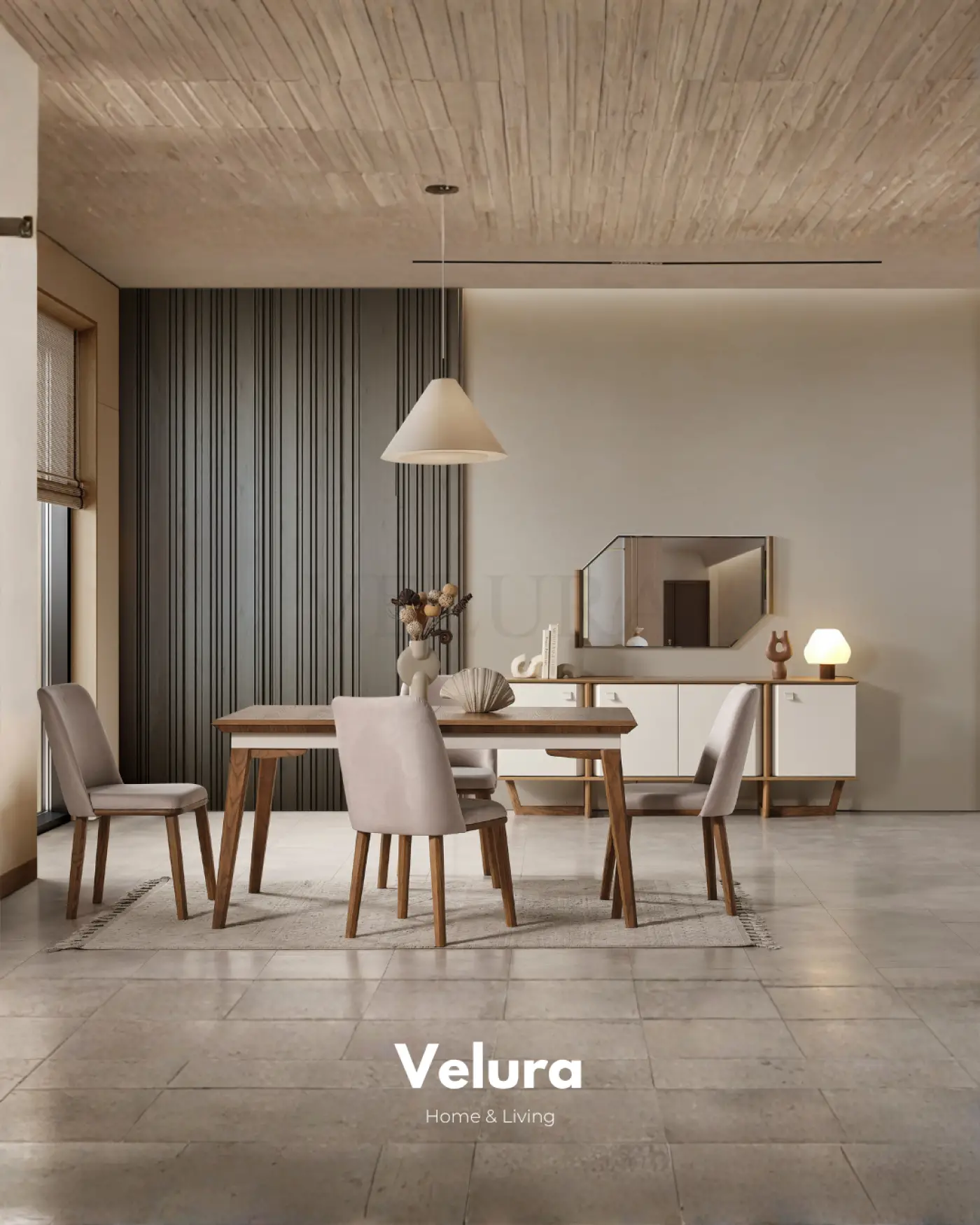 Kolezyum Yemek Masası Krem ve Naturel açılabilir modern yemek masası