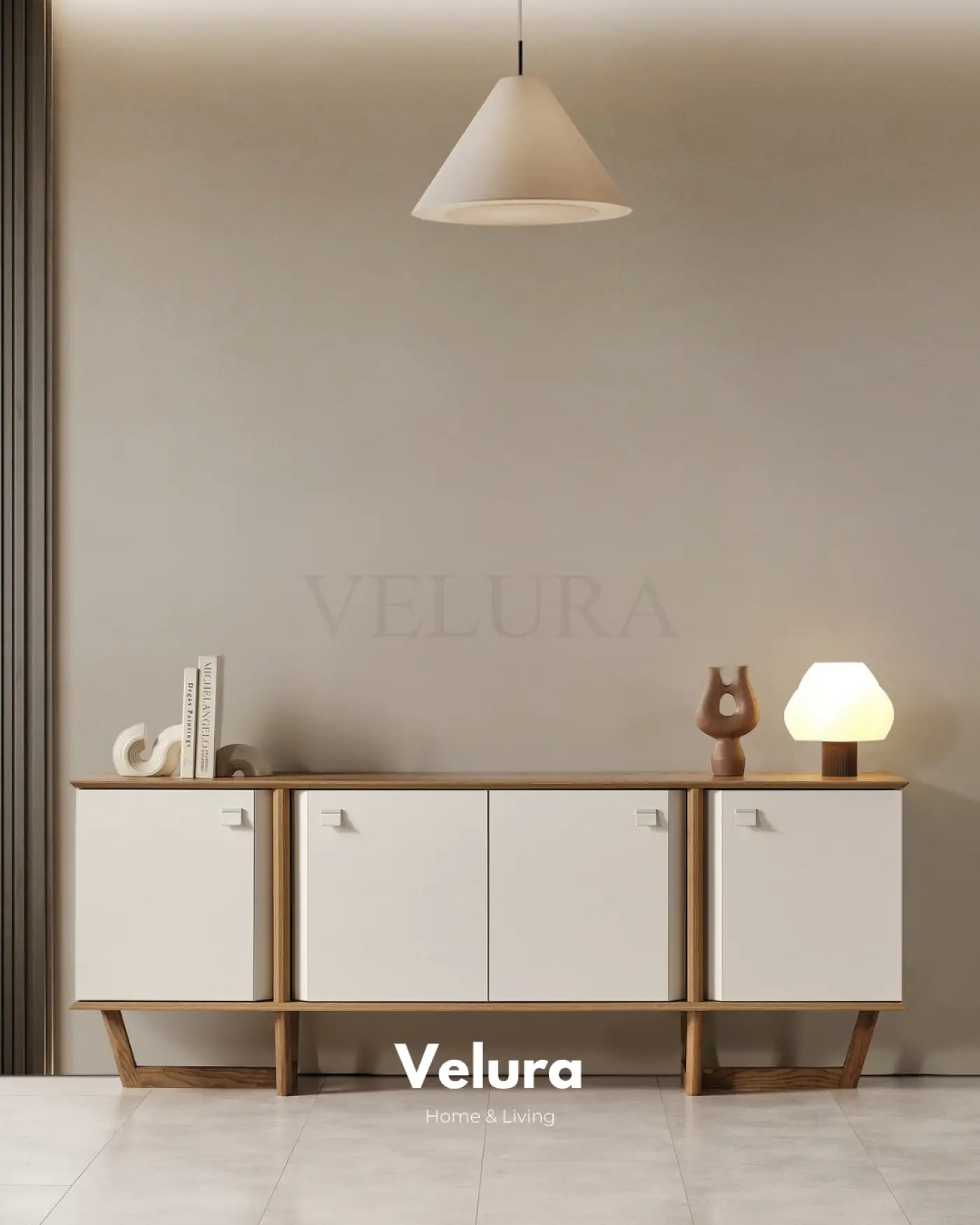 Kolezyum Konsol Krem ve Naturel 4 kapaklı modern konsol