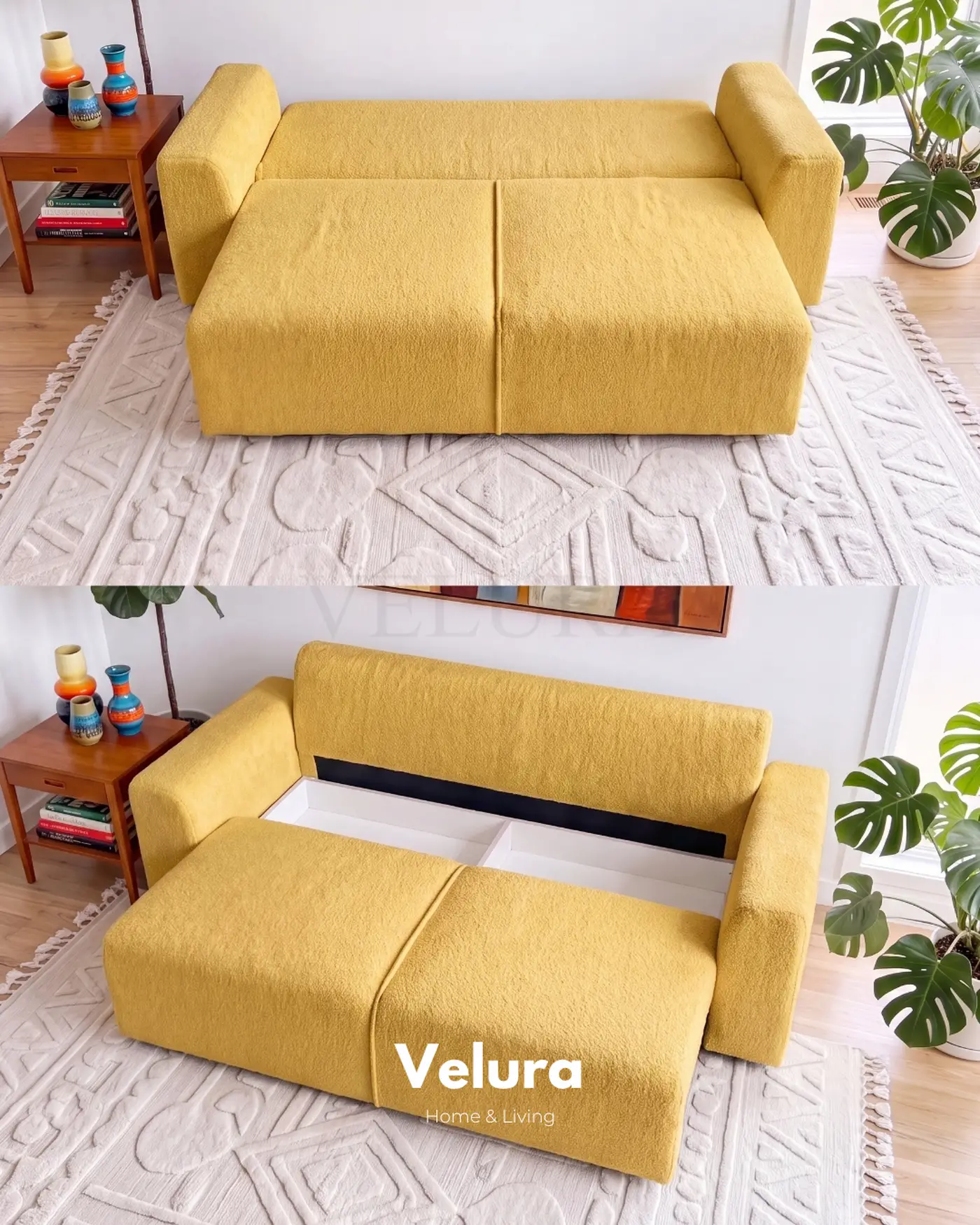 230 cm genişliğinde sarı Bonita kumaş kanepe