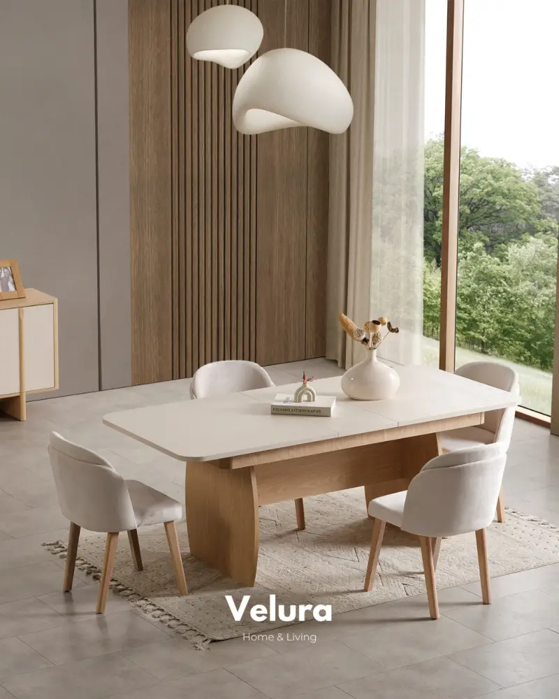 Eylül Yemek Masası - Naturel Meşe ve Krem