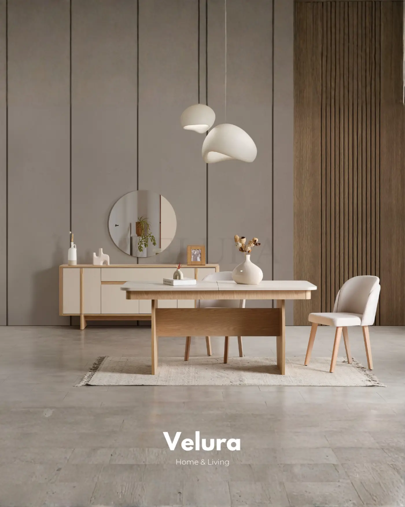 Eylül Yemek Masası Naturel Meşe ve Krem açılabilir modern yemek masası