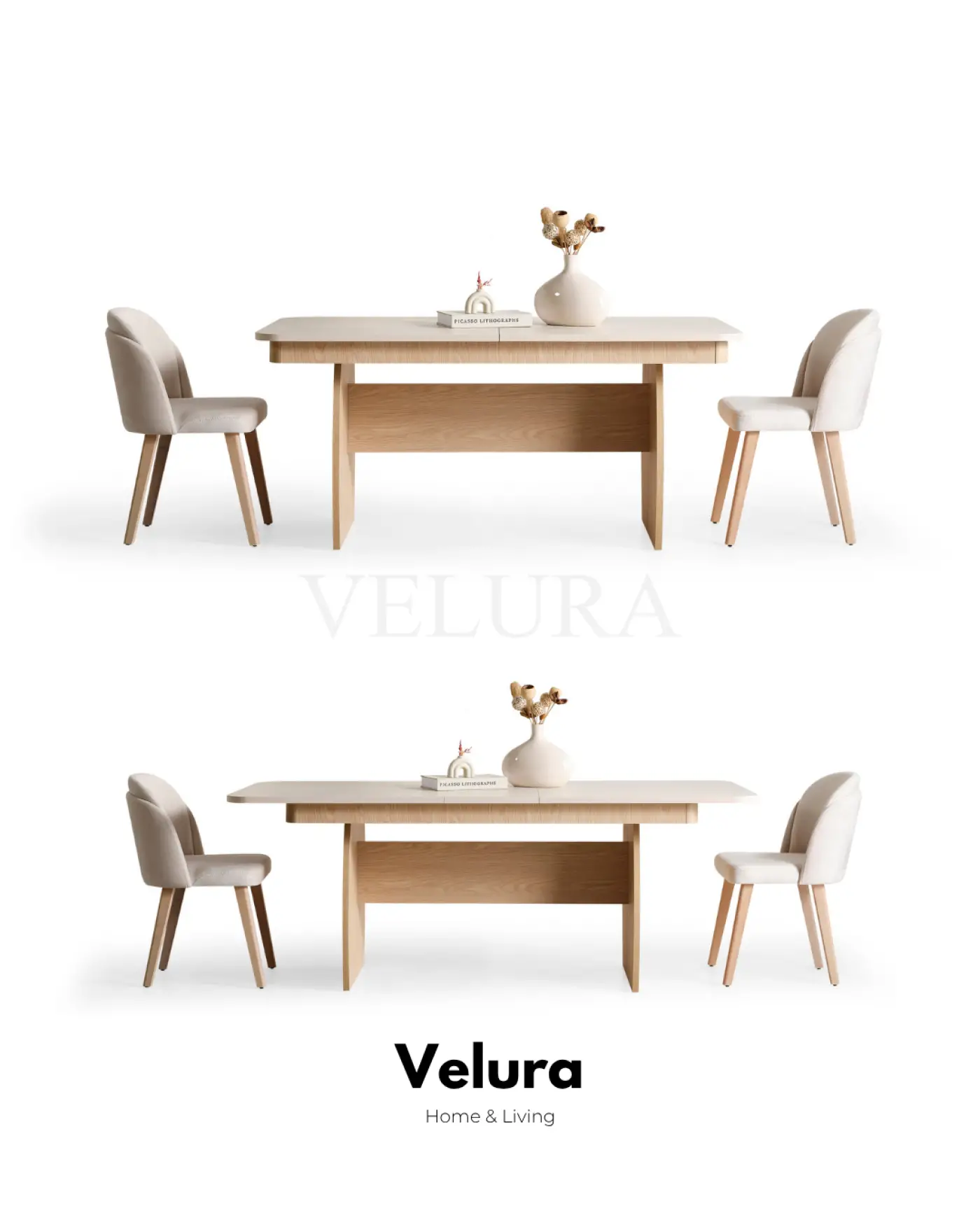 Eylül Yemek Masası Naturel Meşe ve Krem açılabilir modern yemek masası