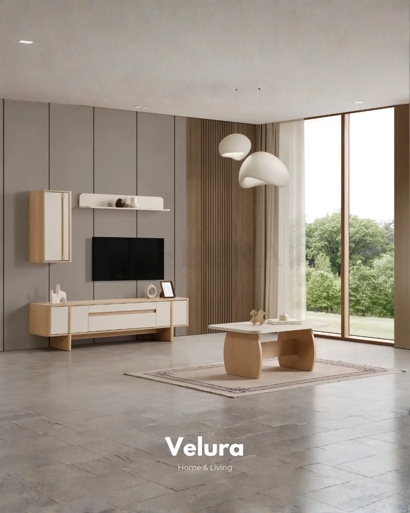 Eylül Orta Sehpa Naturel Meşe ve Krem modern salon sehpası