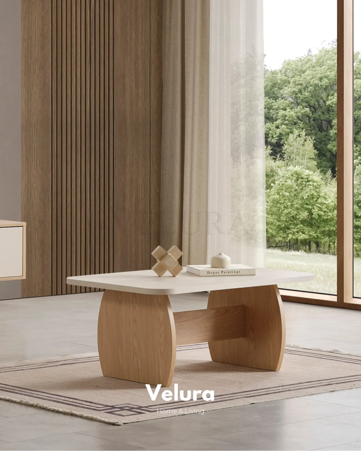 Eylül Orta Sehpa Naturel Meşe ve Krem modern salon sehpası