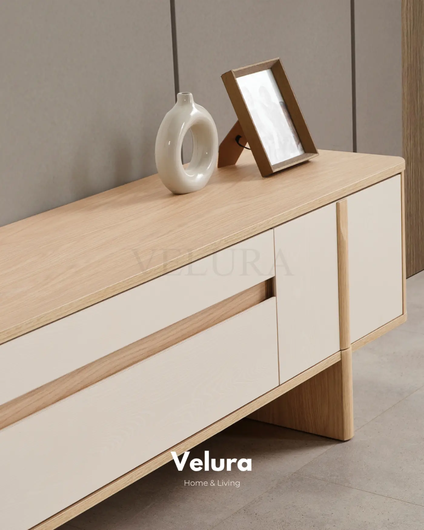 Eylül Tv Ünitesi Naturel Meşe ve Krem modern salon tv ünitesi