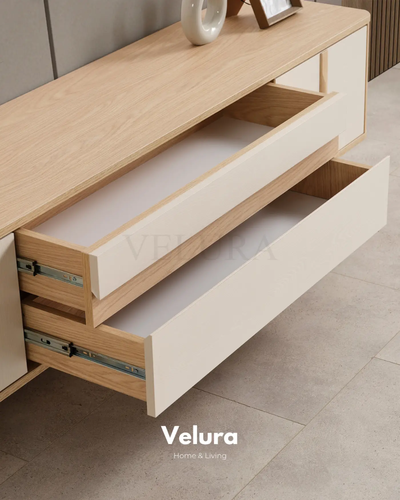 Eylül Tv Ünitesi Naturel Meşe ve Krem modern salon tv ünitesi