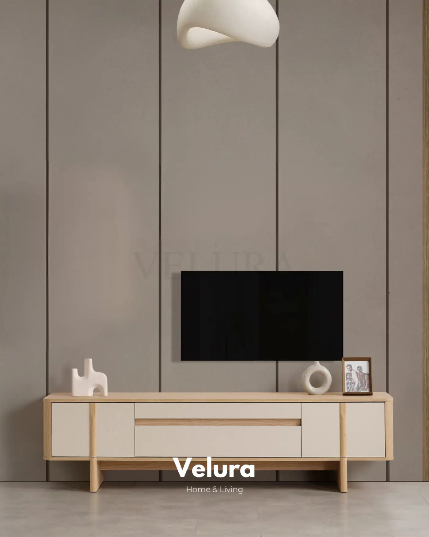 Eylül Tv Ünitesi Naturel Meşe ve Krem modern salon tv ünitesi