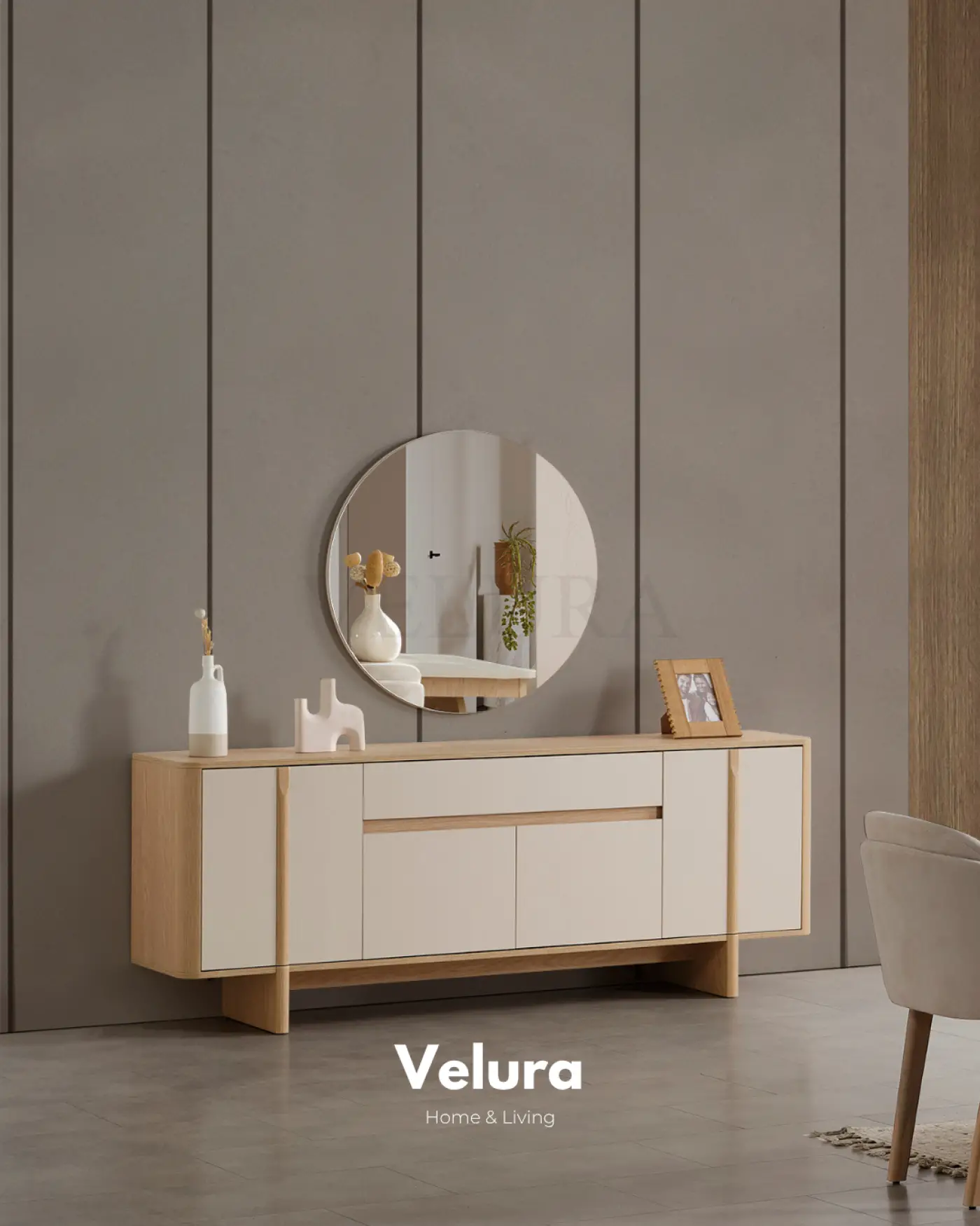 Eylül Konsol suntalam gövdeli naturel meşe krem yemek odası konsolu