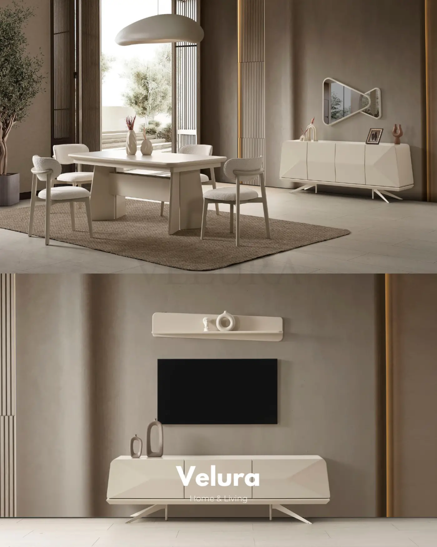 Vakko Yemek Takımı Krem MDF gövdeli modern yemek odası takımı