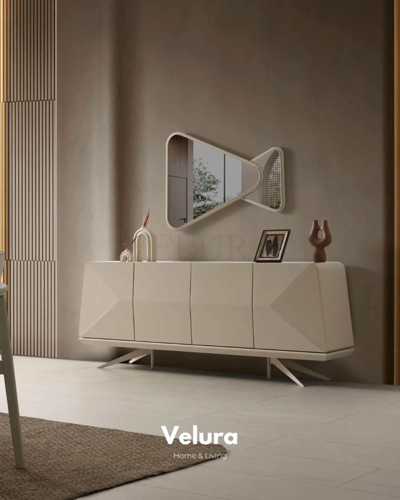 Vakko Konsol Krem MDF gövdeli modern yemek odası konsolu