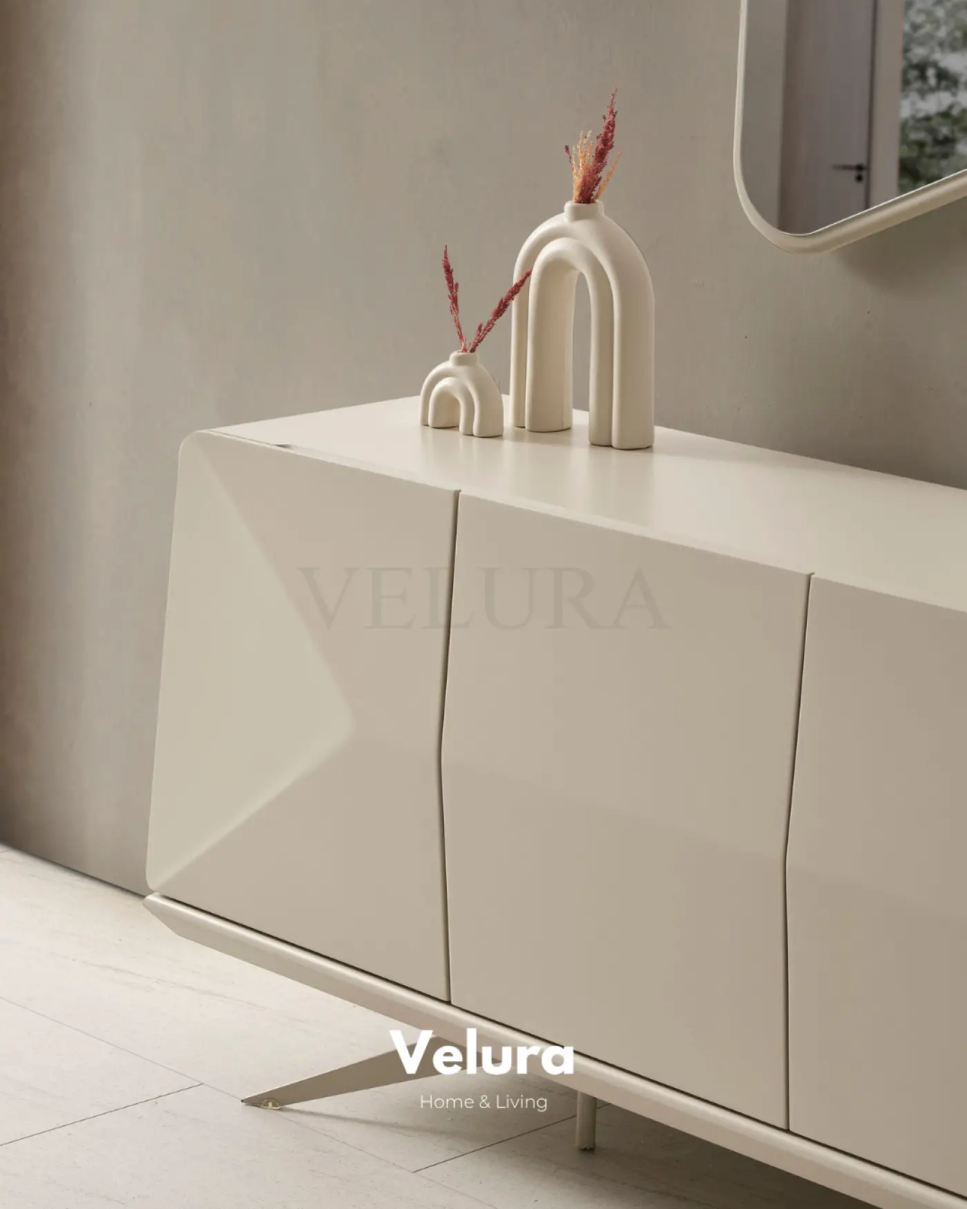 Vakko Konsol Krem MDF gövdeli modern yemek odası konsolu
