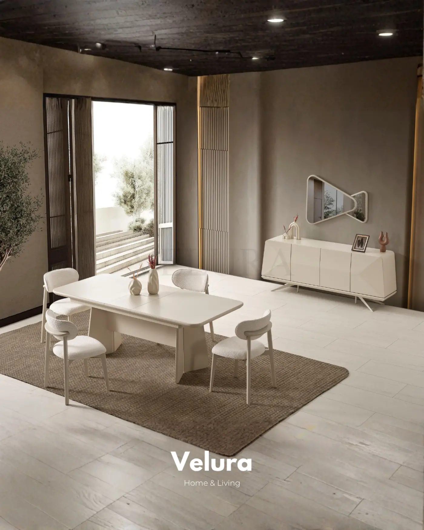 Vakko Yemek Masası Krem MDF gövdeli açılabilir modern yemek masası